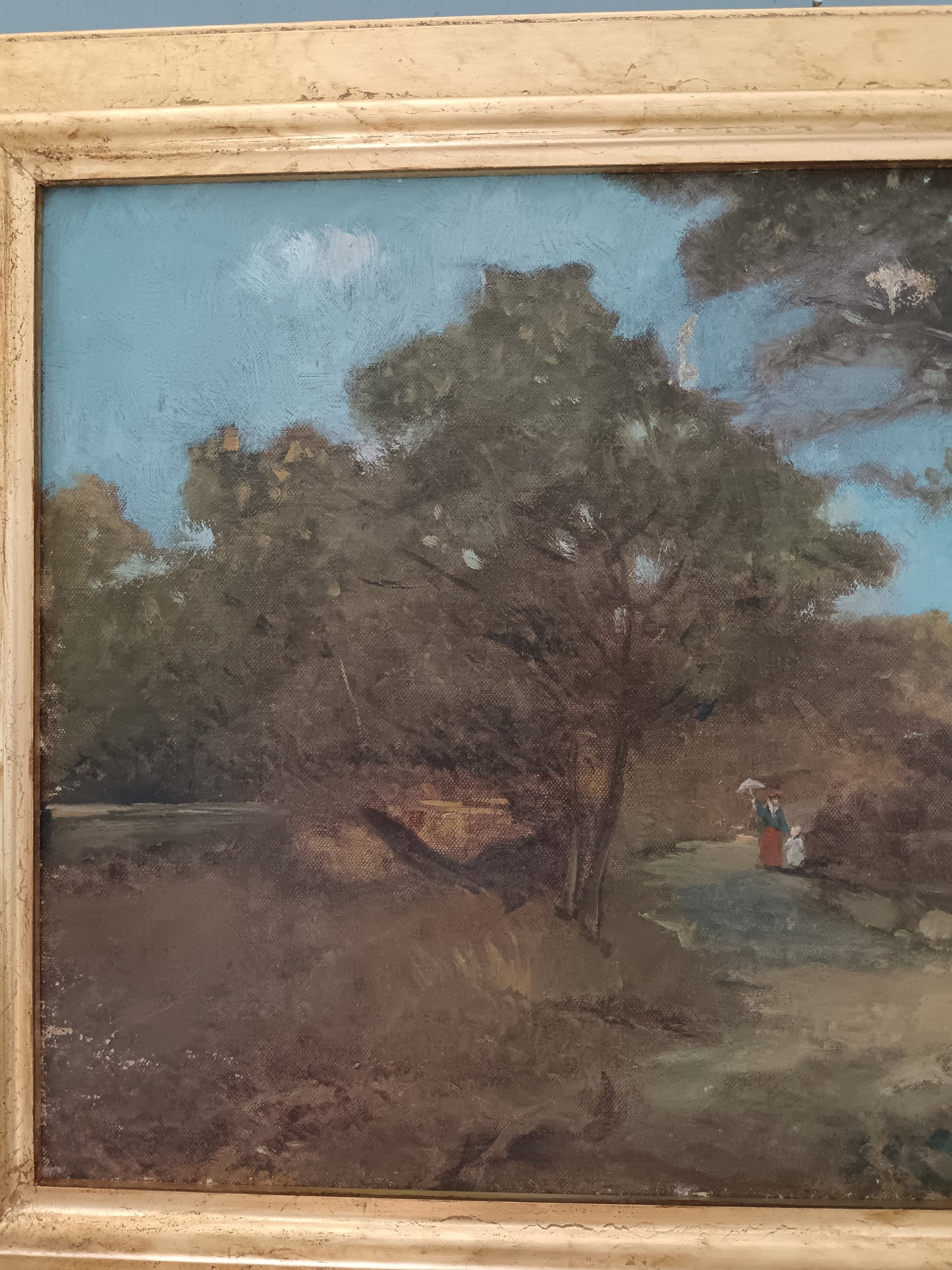 Antico dipinto olio su tela paesaggio, scuola italiana XIX secolo