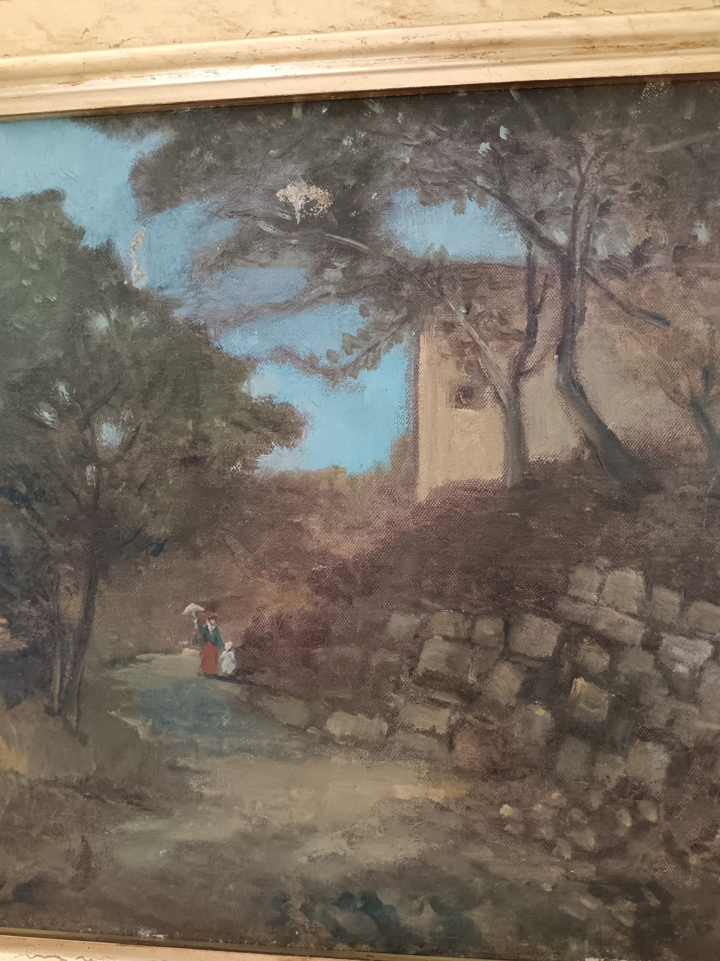 Antico dipinto olio su tela paesaggio, scuola italiana XIX secolo