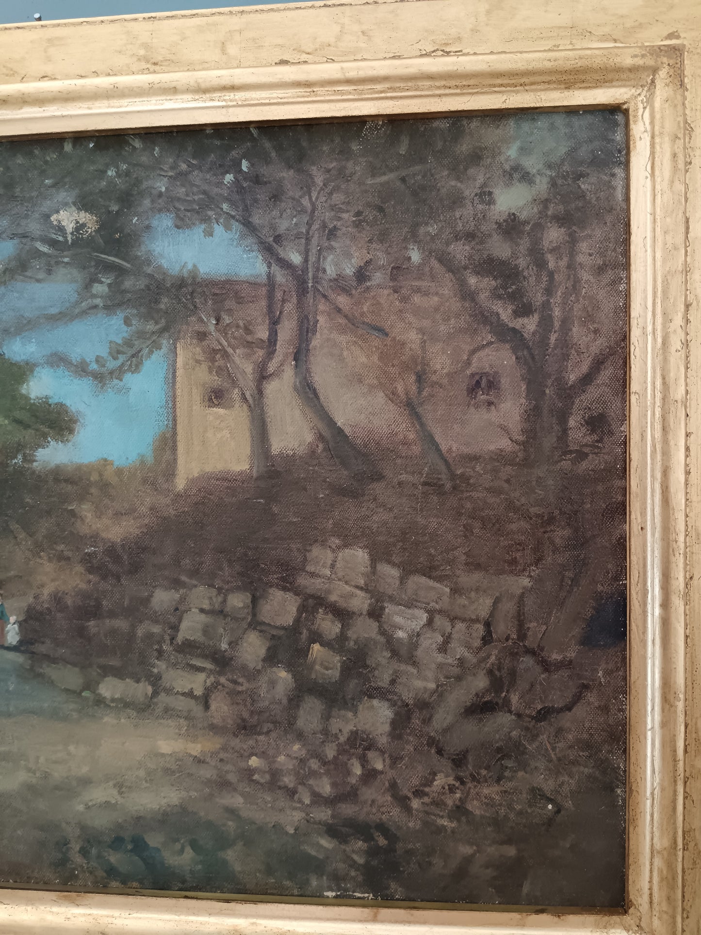 Antico dipinto olio su tela paesaggio, scuola italiana XIX secolo