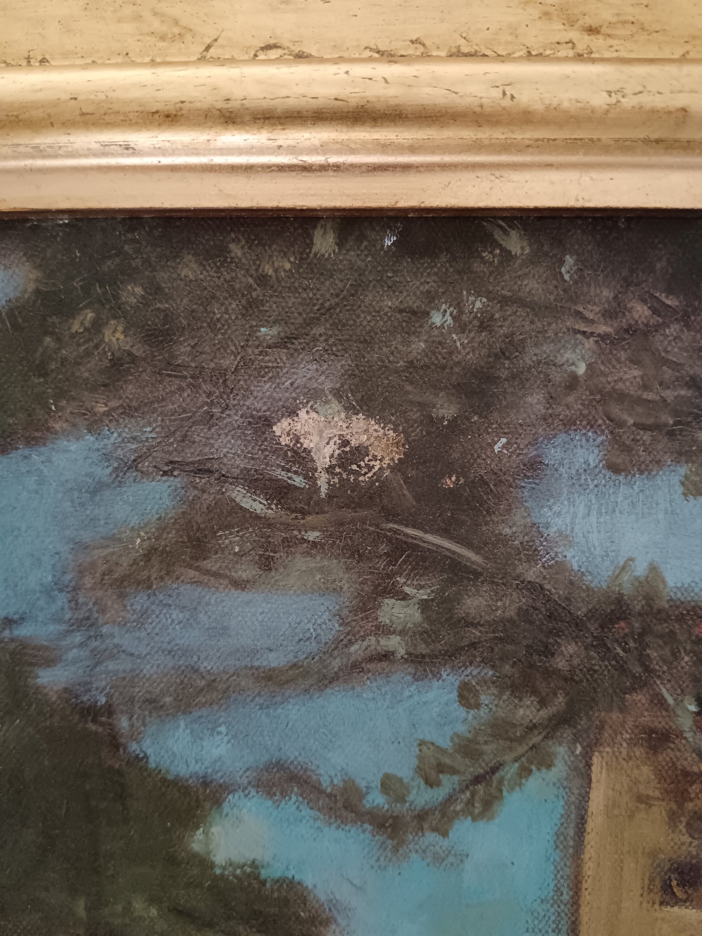Antico dipinto olio su tela paesaggio, scuola italiana XIX secolo