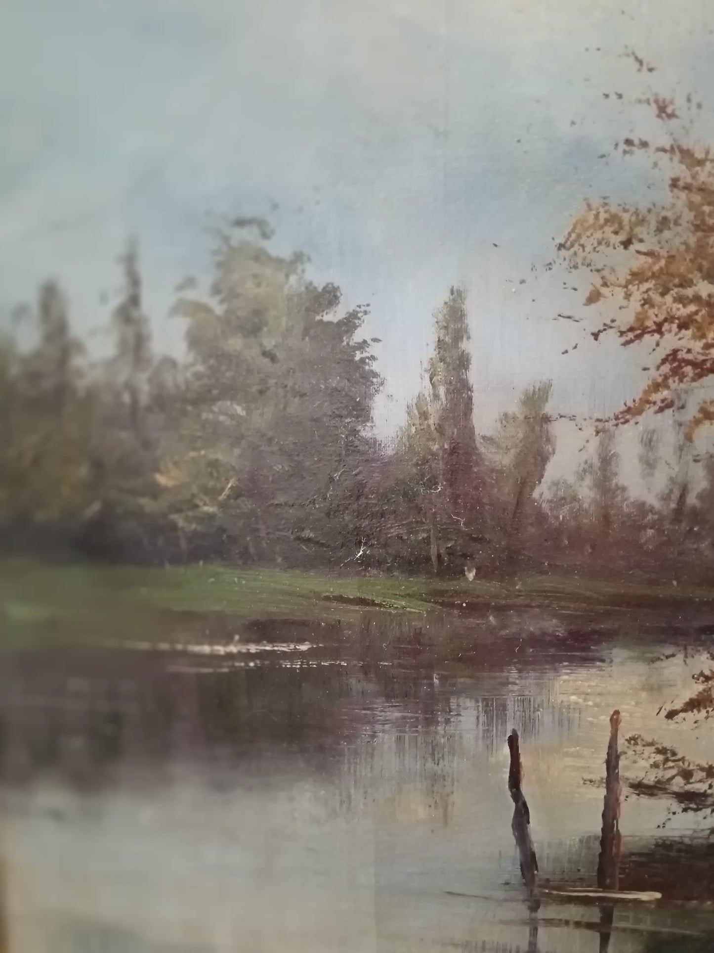 Antico Dipinto Paesaggio Fluviale Italiano Olio su Tela Prima Metà ‘900