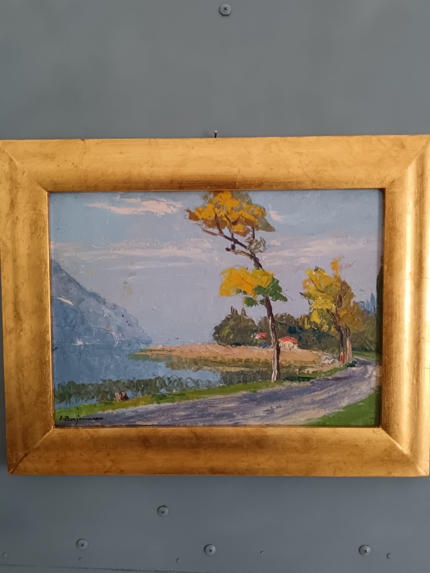 Jehan Berjonneau – “Lac du Bourget” Olio su Cartoncino Firmato Paesaggio Francese