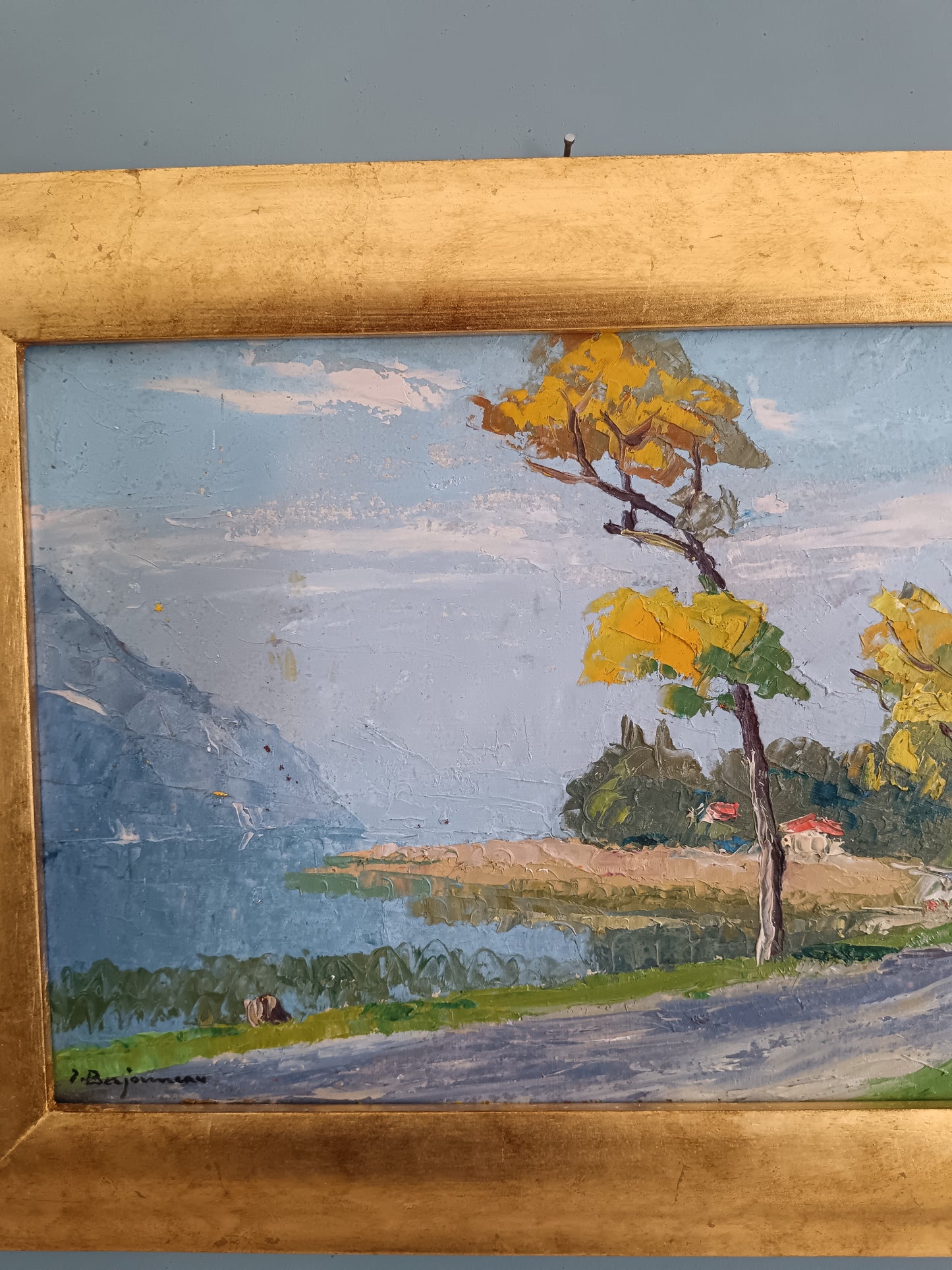 Jehan Berjonneau – “Lac du Bourget” Olio su Cartoncino Firmato Paesaggio Francese