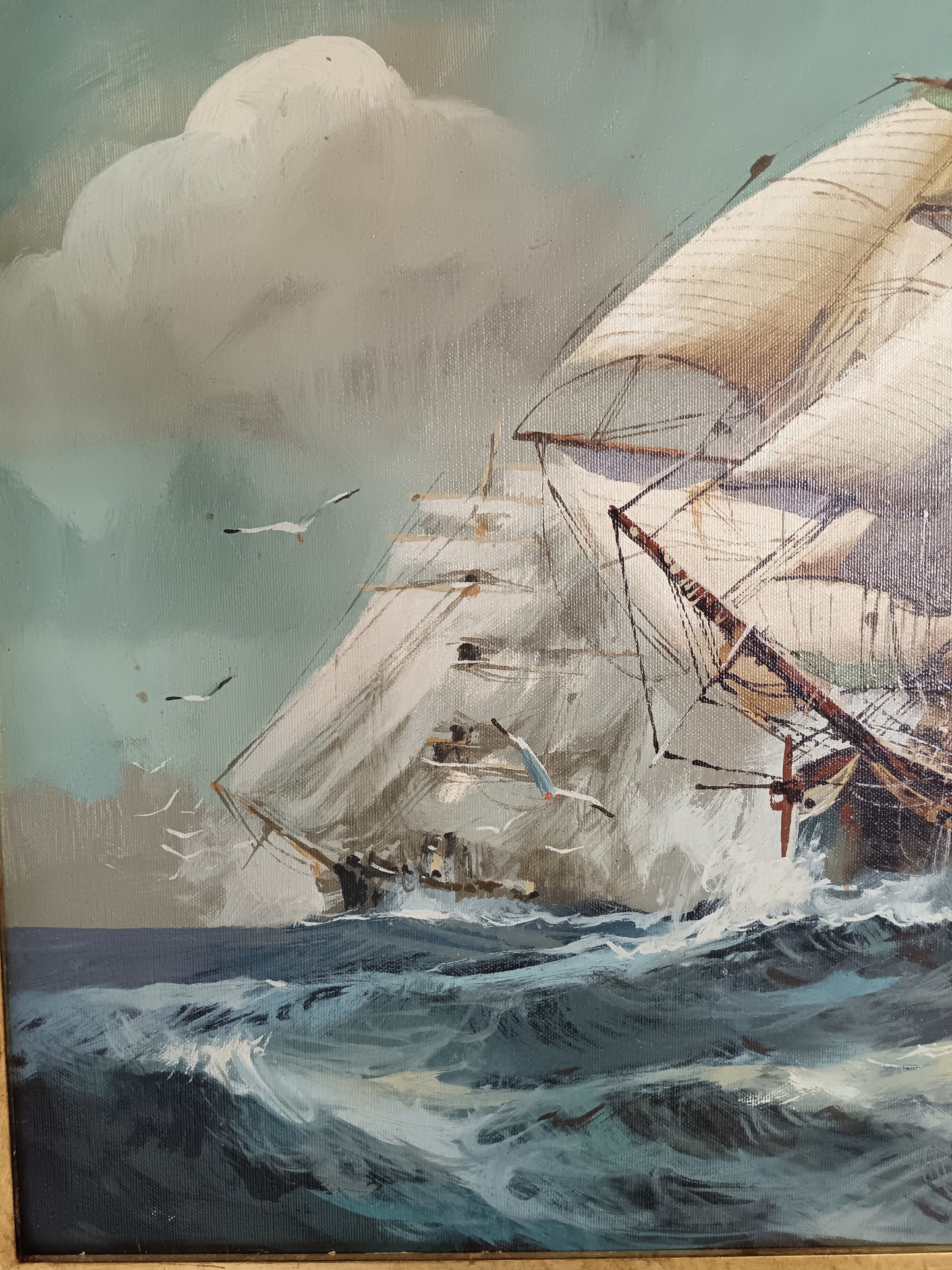 Herman Conrad – Grande Marina con Veliero in Tempesta – Olio su Tela 70x50