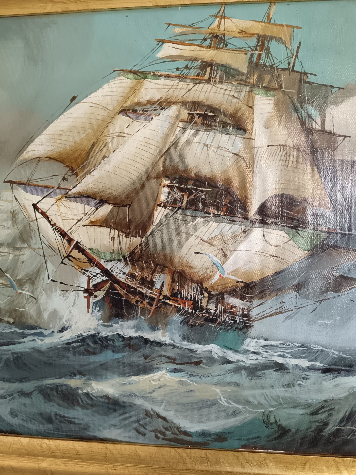Herman Conrad – Grande Marina con Veliero in Tempesta – Olio su Tela 70x50