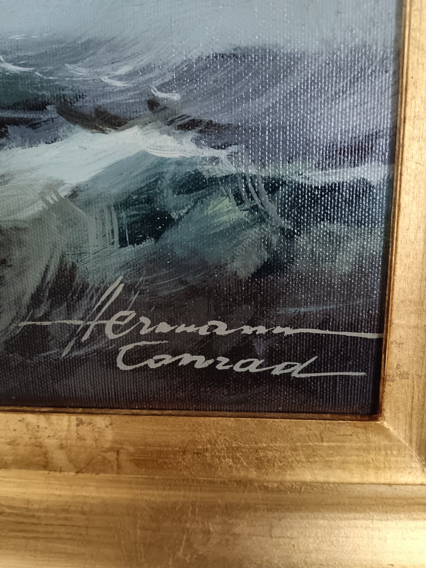 Herman Conrad – Grande Marina con Veliero in Tempesta – Olio su Tela 70x50