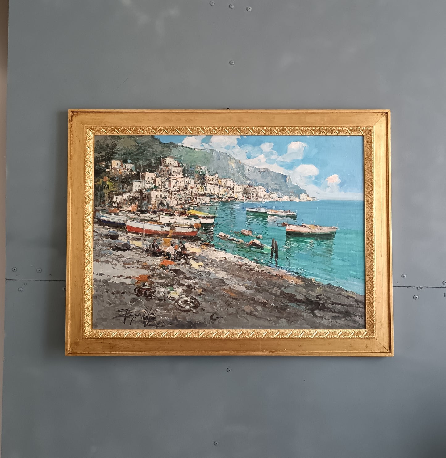Ciro Canzanella (1948)  Veduta della Costiera Amalfitana  Olio su Tela 70x50 con Cornice