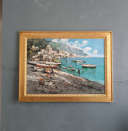 Ciro Canzanella (1948)  Veduta della Costiera Amalfitana  Olio su Tela 70x50 con Cornice