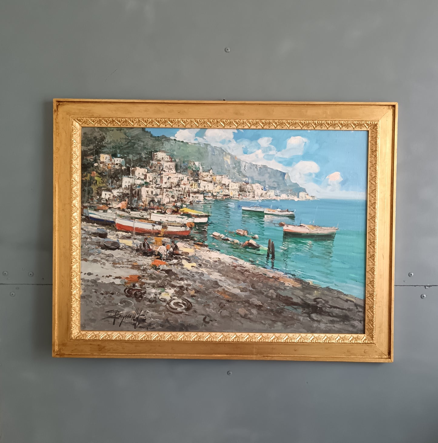 Ciro Canzanella (1948)  Veduta della Costiera Amalfitana  Olio su Tela 70x50 con Cornice