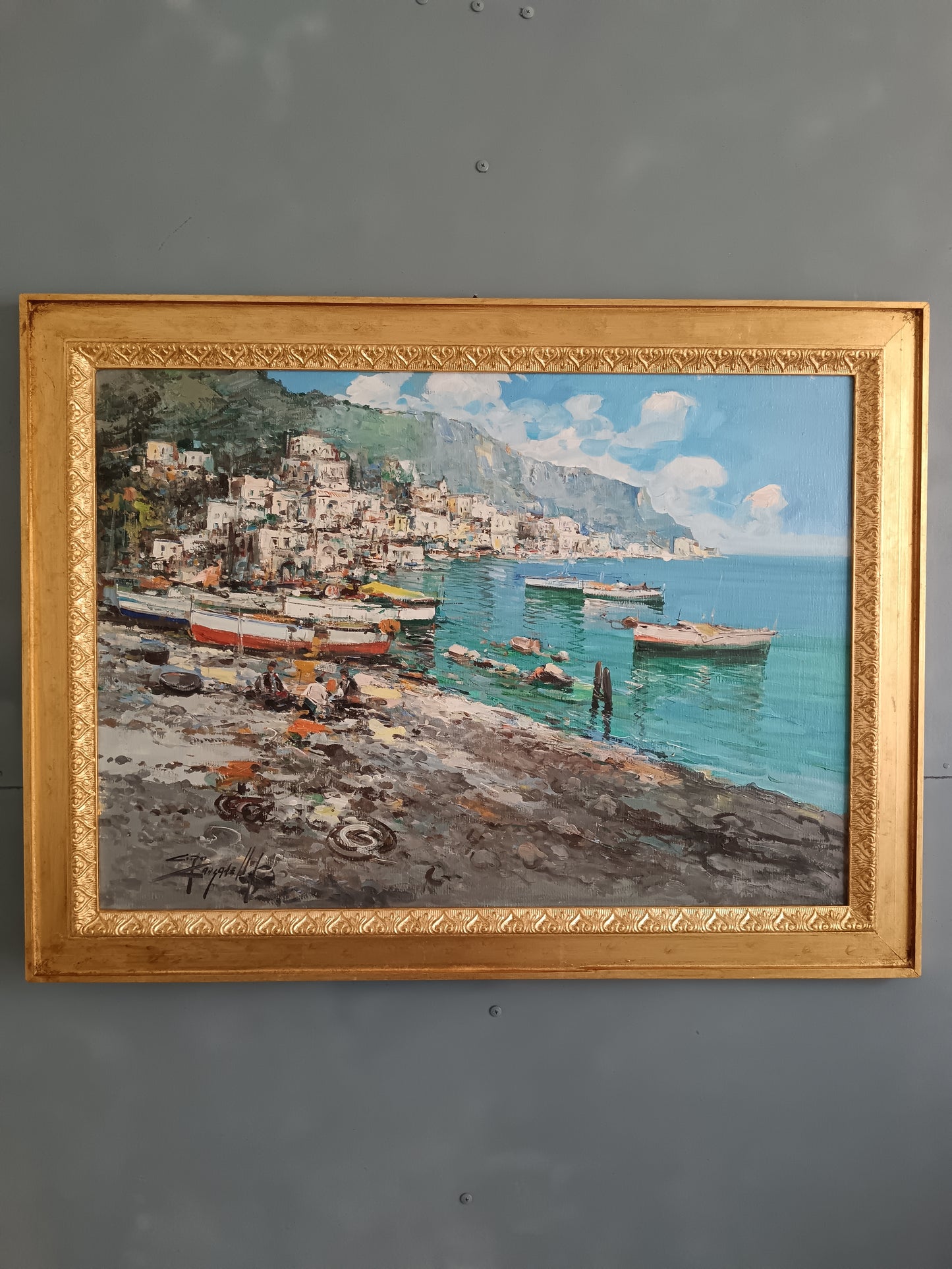 Ciro Canzanella (1948)  Veduta della Costiera Amalfitana  Olio su Tela 70x50 con Cornice