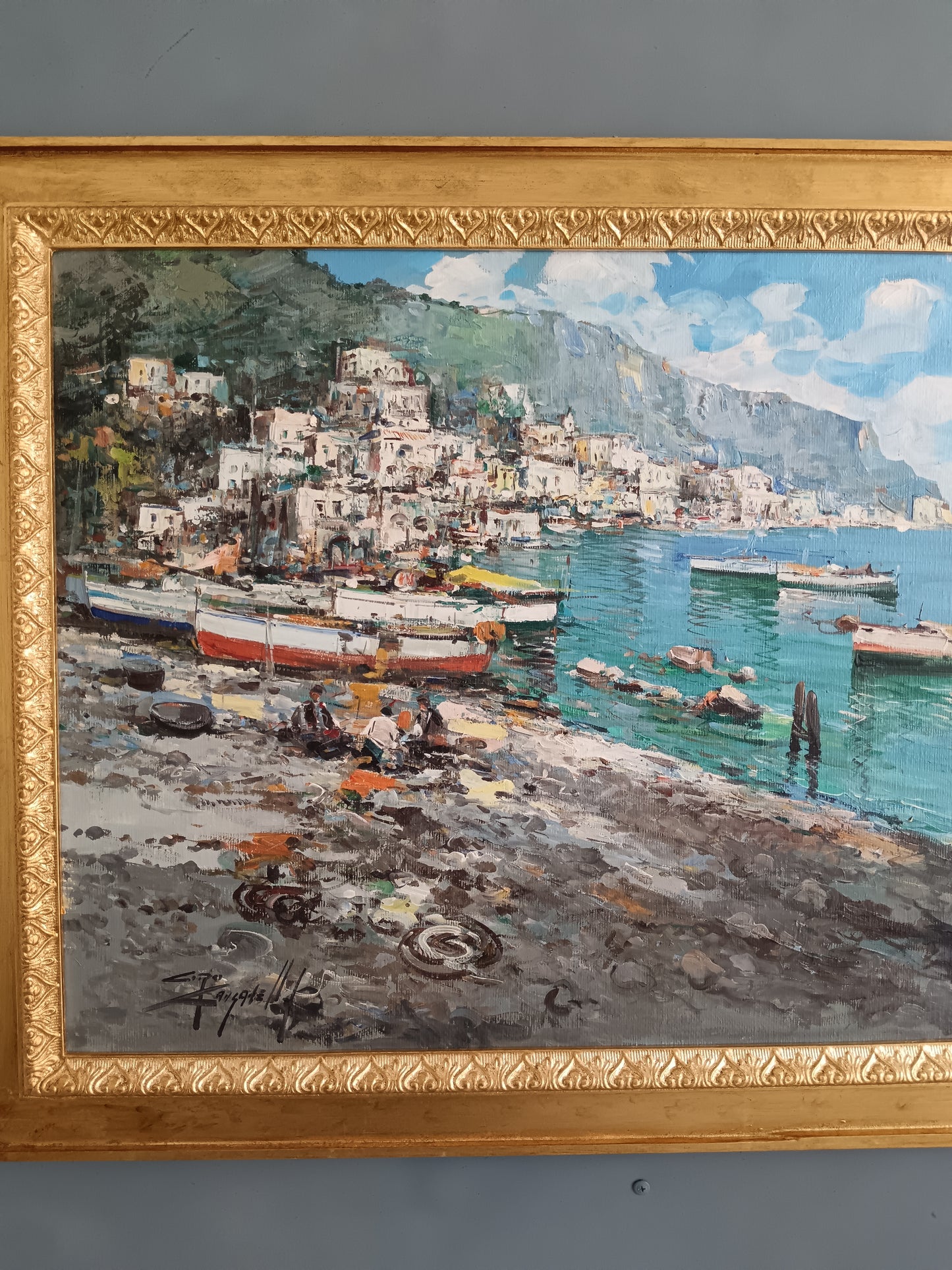 Ciro Canzanella (1948)  Veduta della Costiera Amalfitana  Olio su Tela 70x50 con Cornice