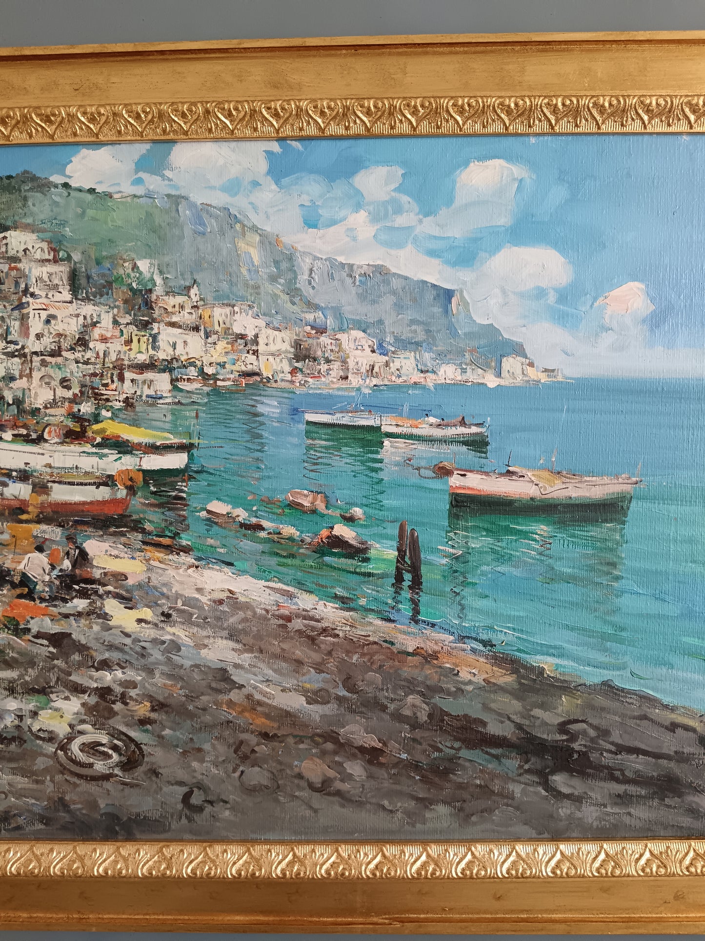 Ciro Canzanella (1948)  Veduta della Costiera Amalfitana  Olio su Tela 70x50 con Cornice