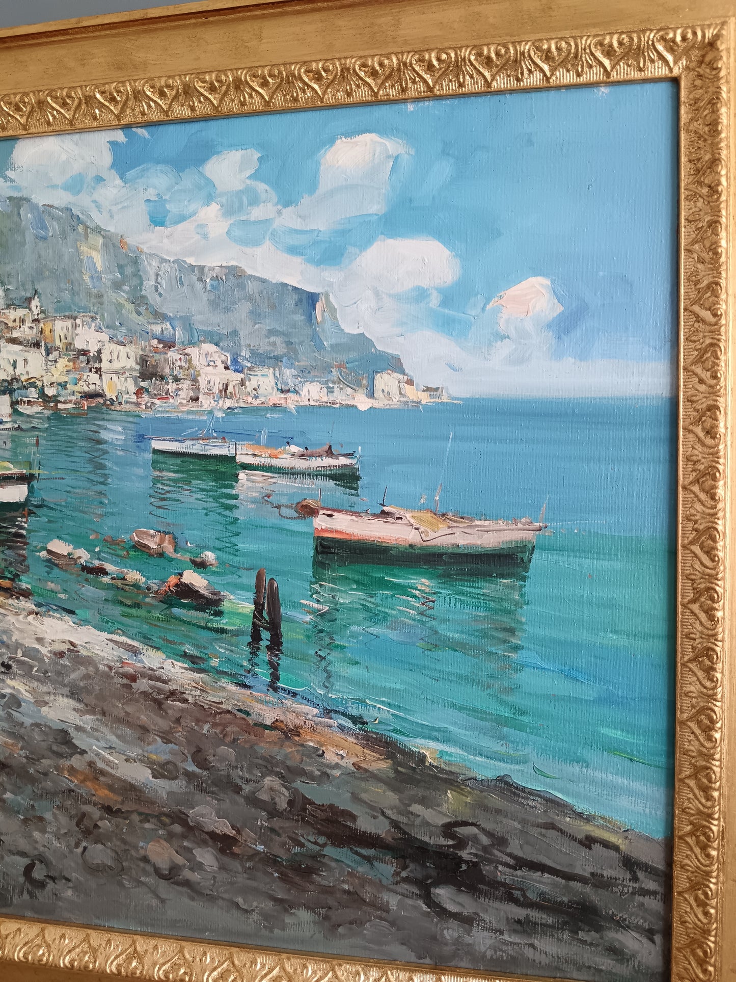 Ciro Canzanella (1948)  Veduta della Costiera Amalfitana  Olio su Tela 70x50 con Cornice