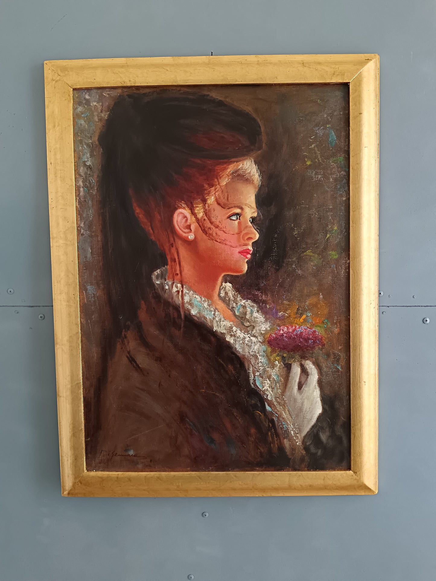 Di Gennaro ( XX secolo) ritratto femminile Belle Epoche, olio su tela.