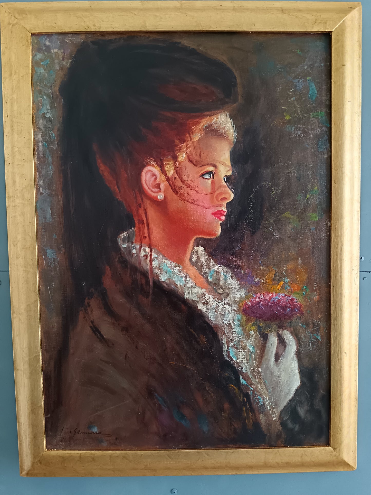 Di Gennaro ( XX secolo) ritratto femminile Belle Epoche, olio su tela.