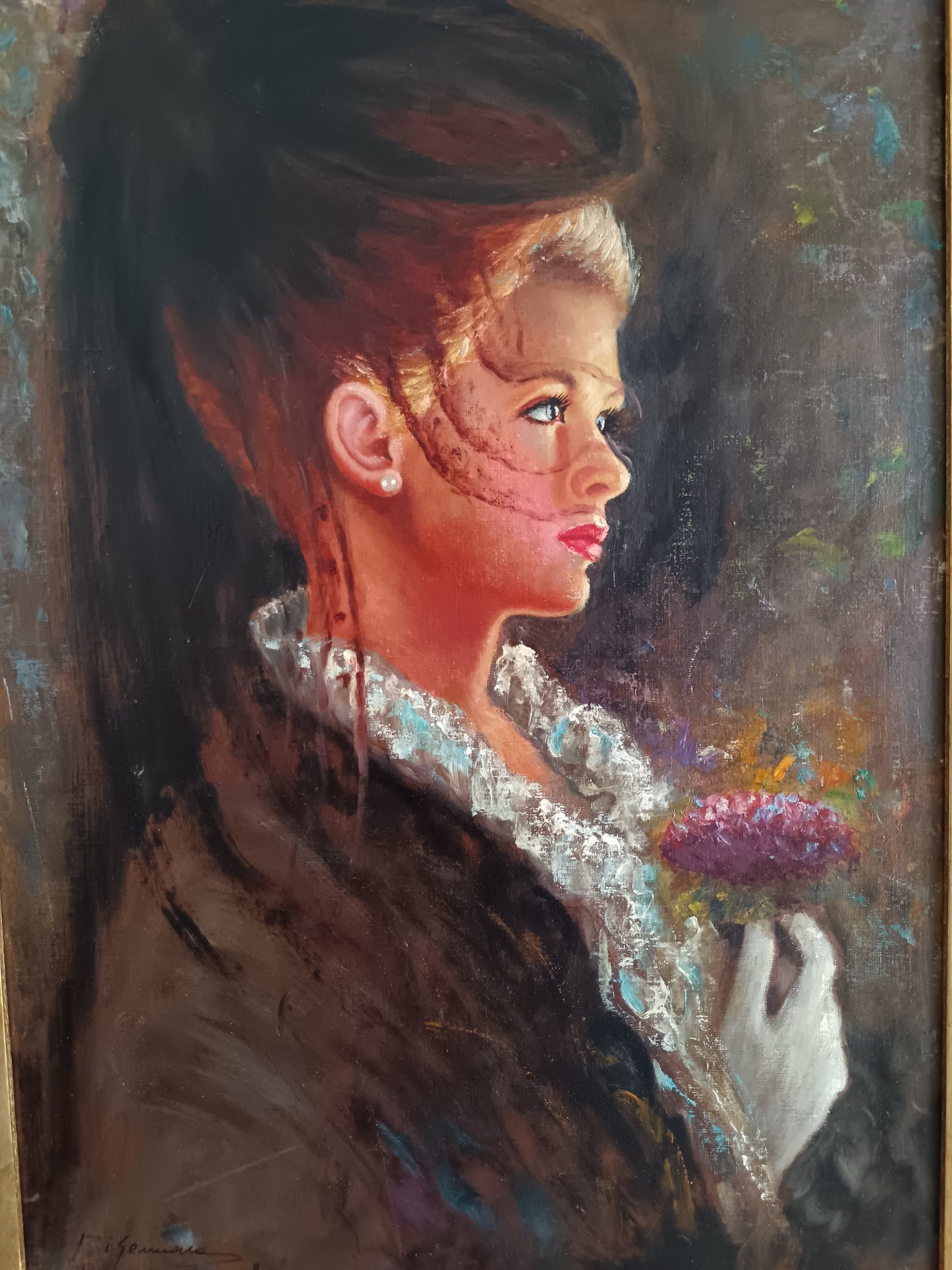 Di Gennaro ( XX secolo) ritratto femminile Belle Epoche, olio su tela.