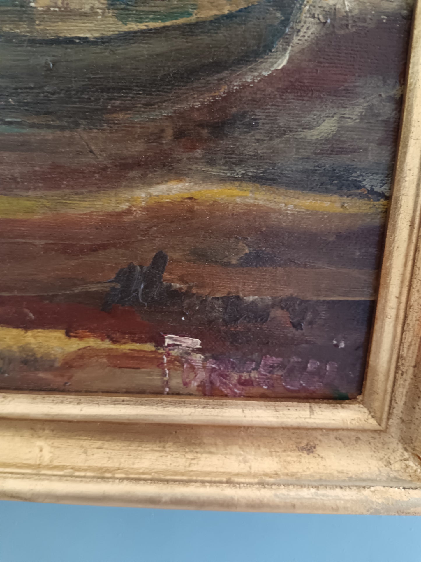 Marina con Barche sulla Battigia – Dipinto Olio su Cartoncino Telato Firmato