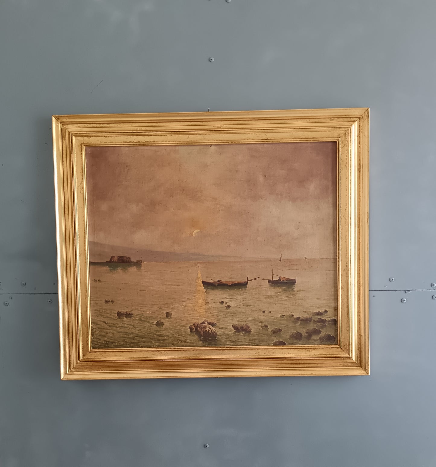 Marina Napoletana epoca prima metà del '900 olio su tela.