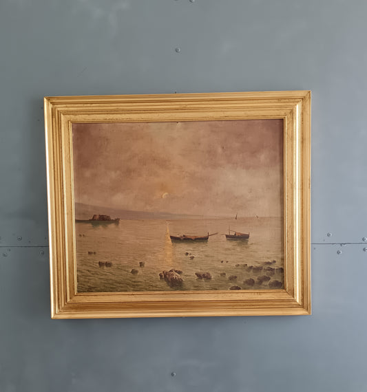 Marina Napoletana epoca prima metà del '900 olio su tela.