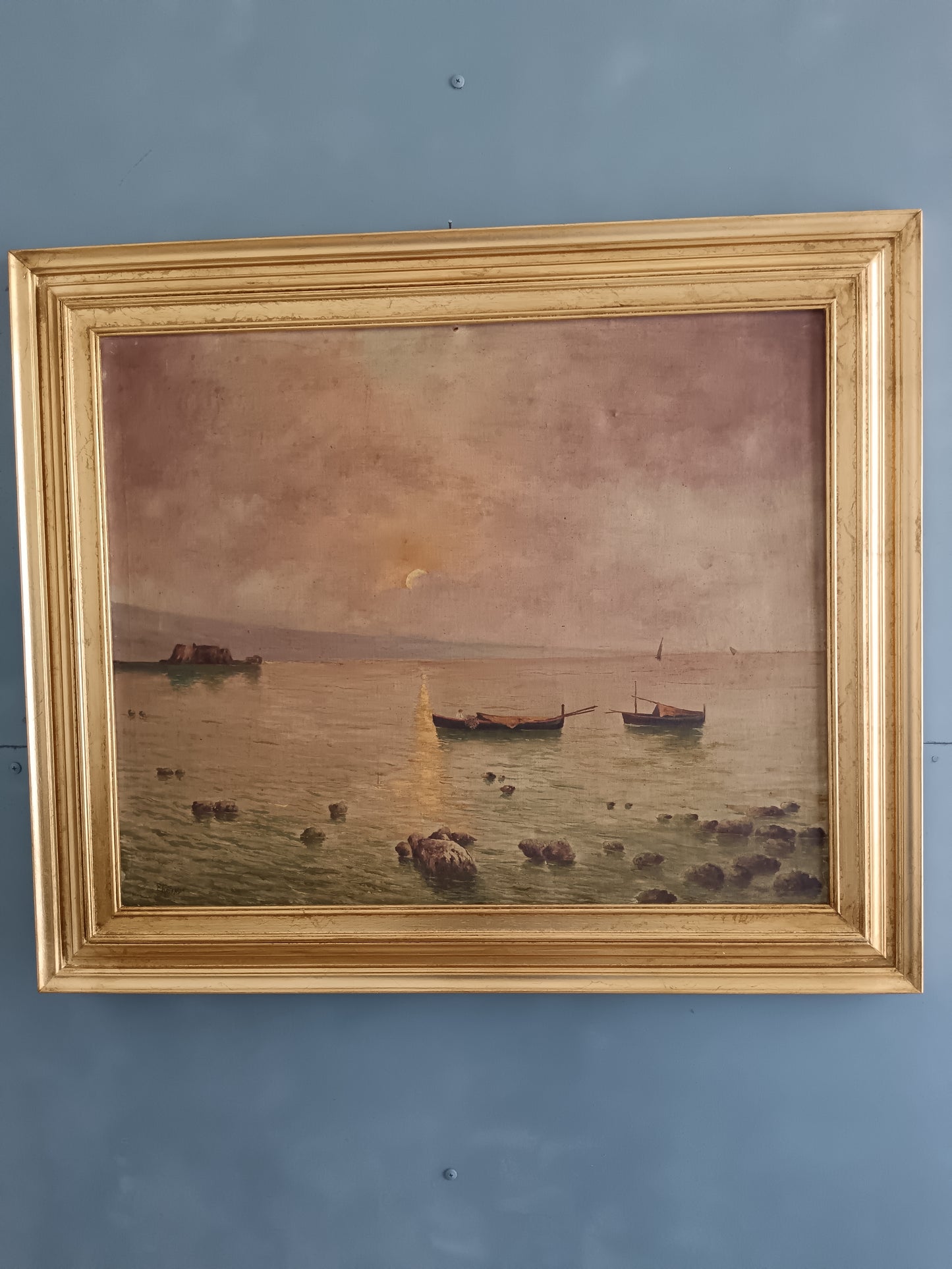 Marina Napoletana epoca prima metà del '900 olio su tela.