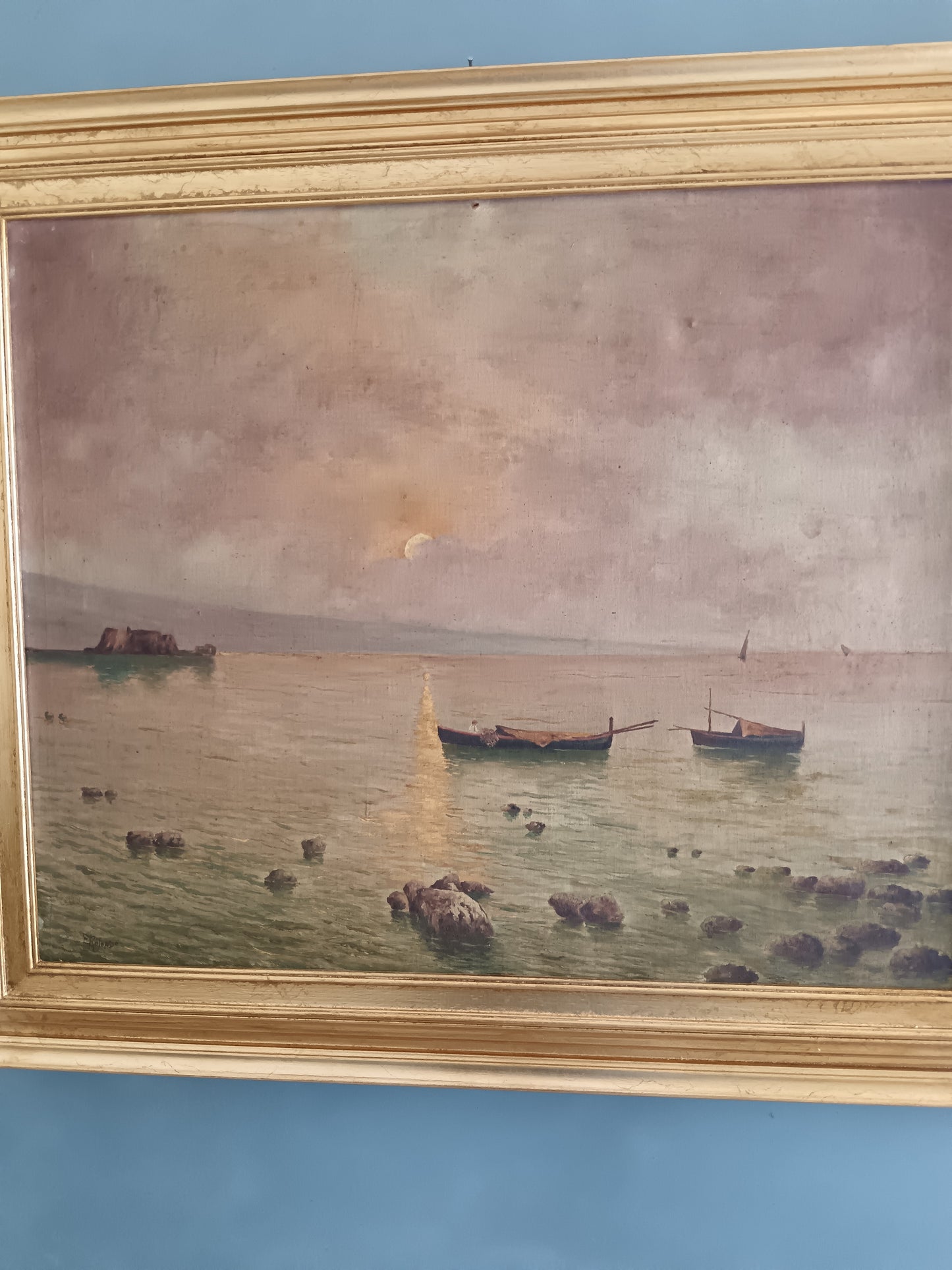 Marina Napoletana epoca prima metà del '900 olio su tela.