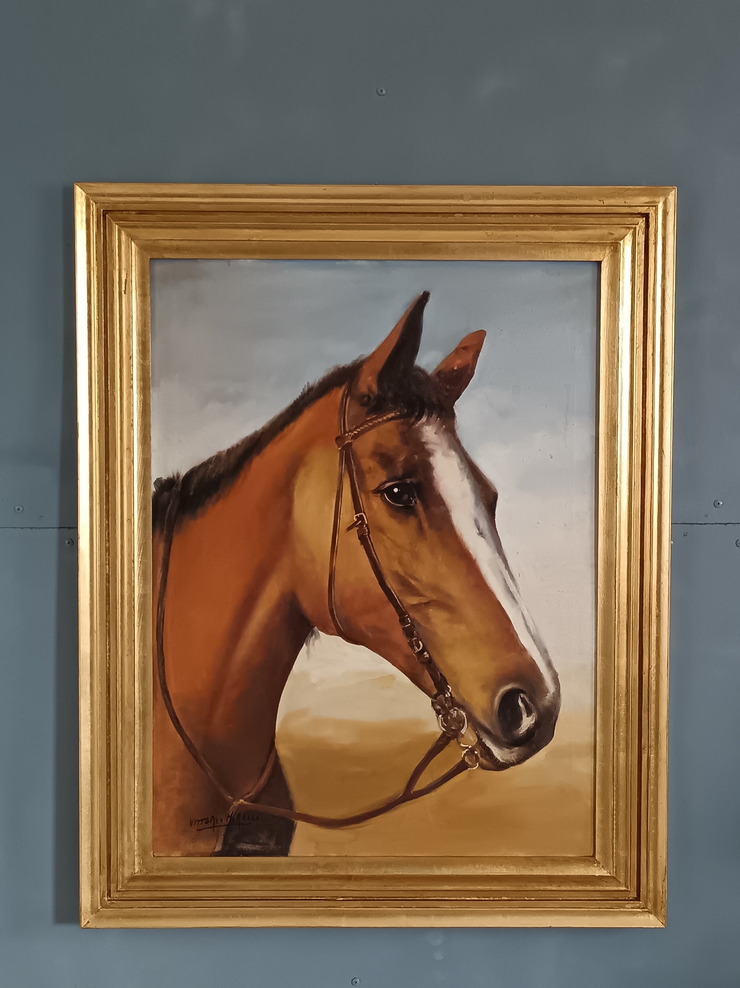 Vittorio Morelli ( XX secolo) ritratto di cavallo dipinto olio su tela