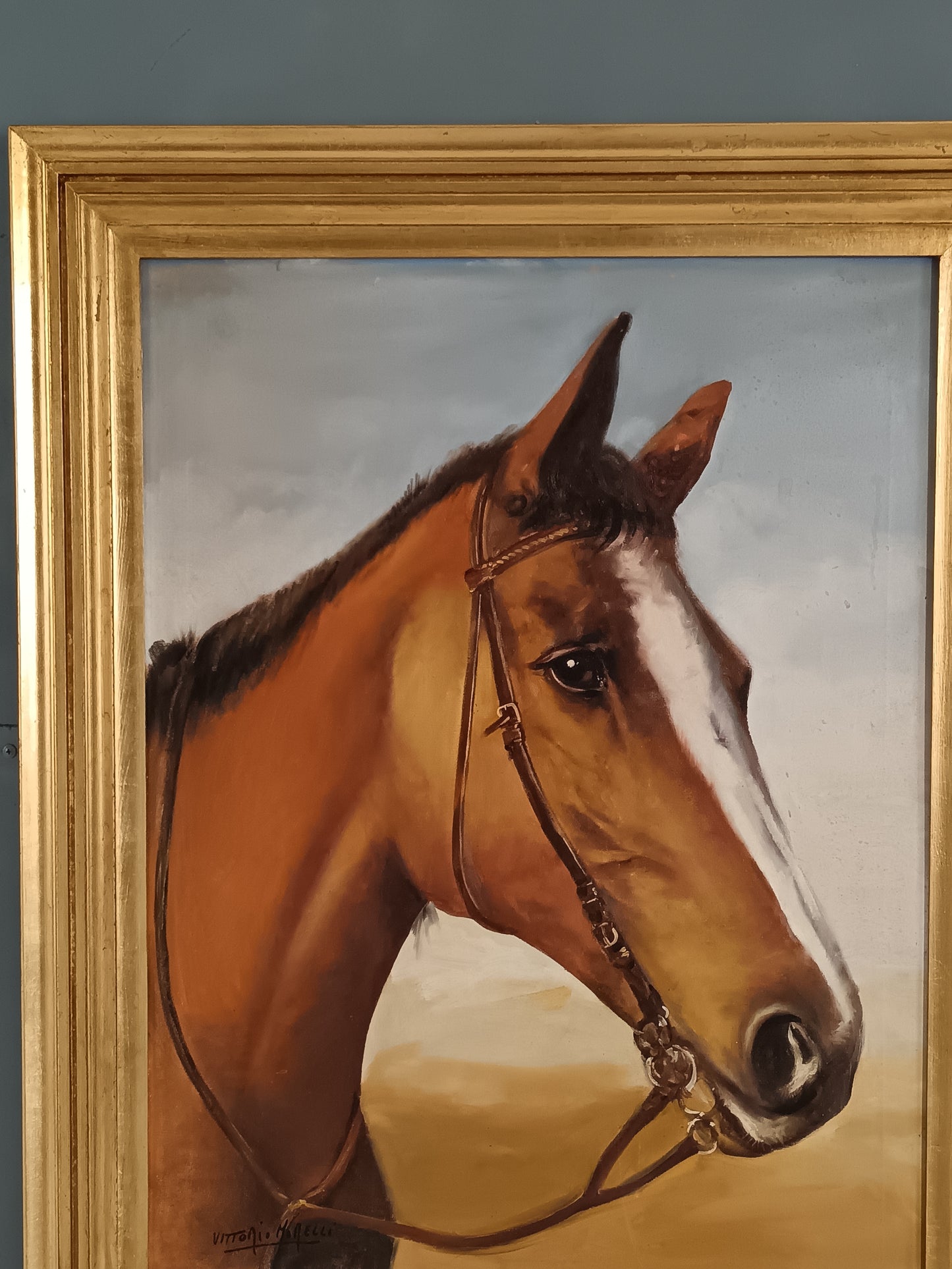 Vittorio Morelli ( XX secolo) ritratto di cavallo dipinto olio su tela