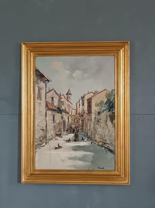 A. Piccirillo (XX secolo) scorcio di borgo italiano dipinto olio su tela.