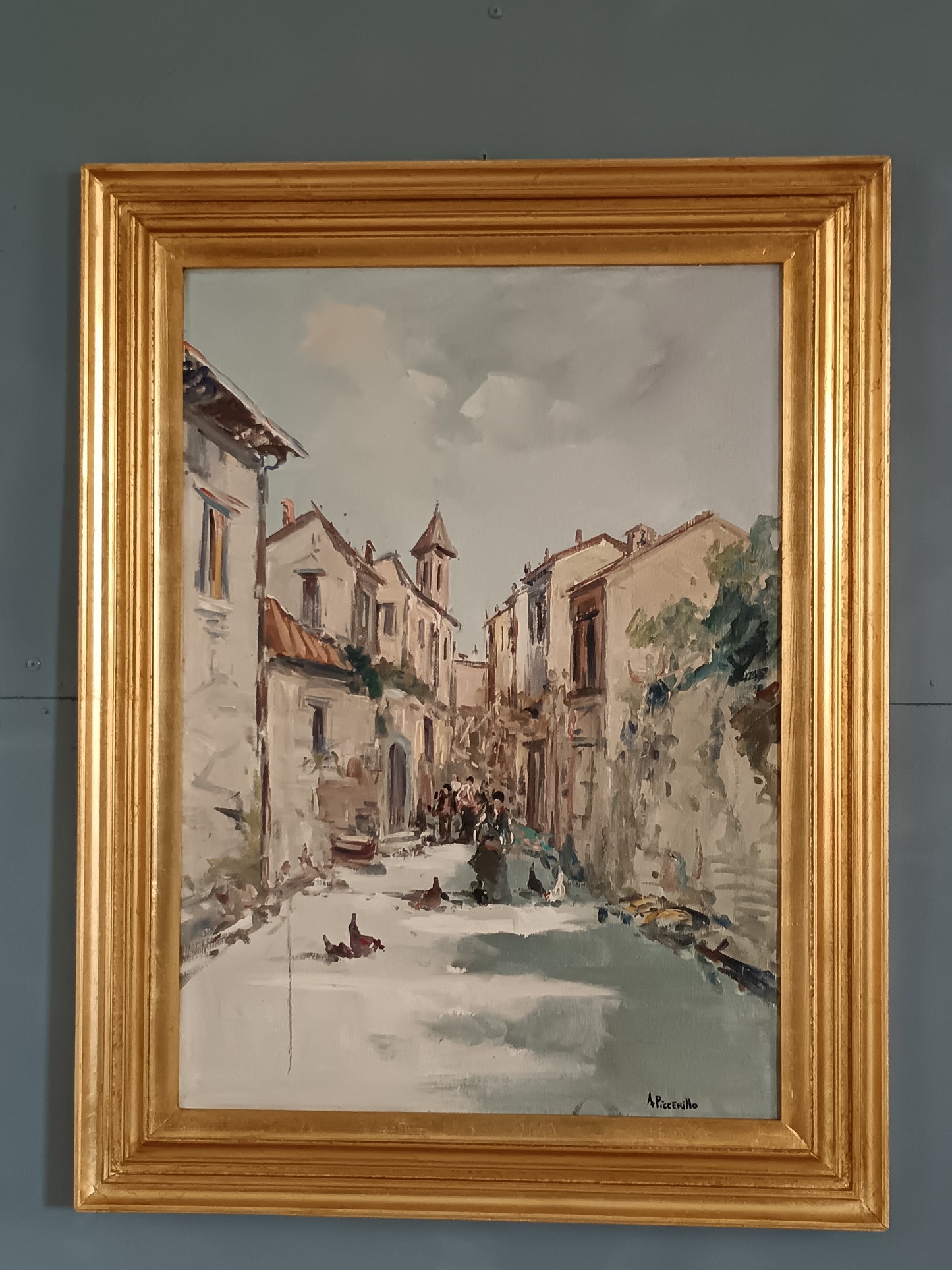 A. Piccirillo (XX secolo) scorcio di borgo italiano dipinto olio su tela.