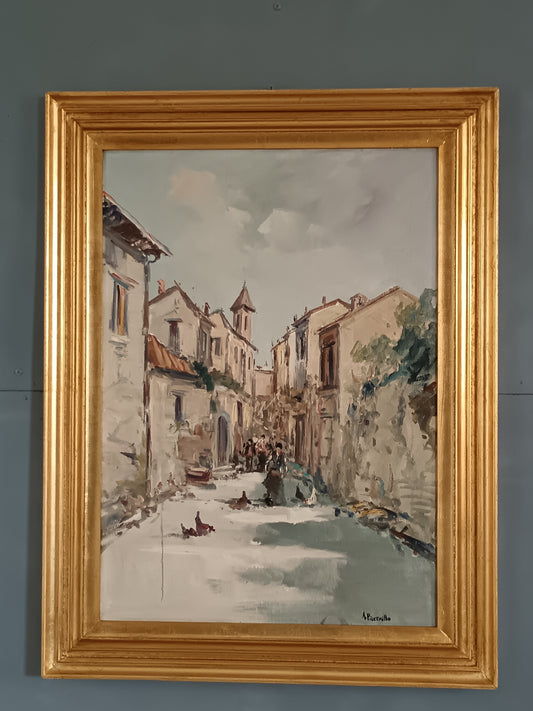 A. Piccirillo (XX secolo) scorcio di borgo italiano dipinto olio su tela.