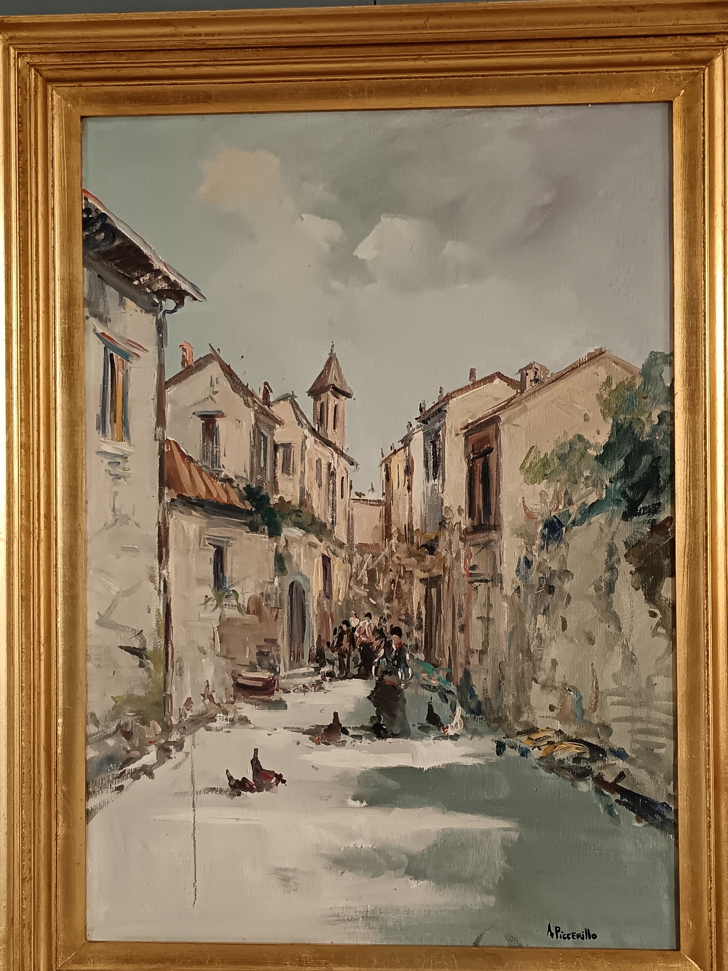 A. Piccirillo (XX secolo) scorcio di borgo italiano dipinto olio su tela.