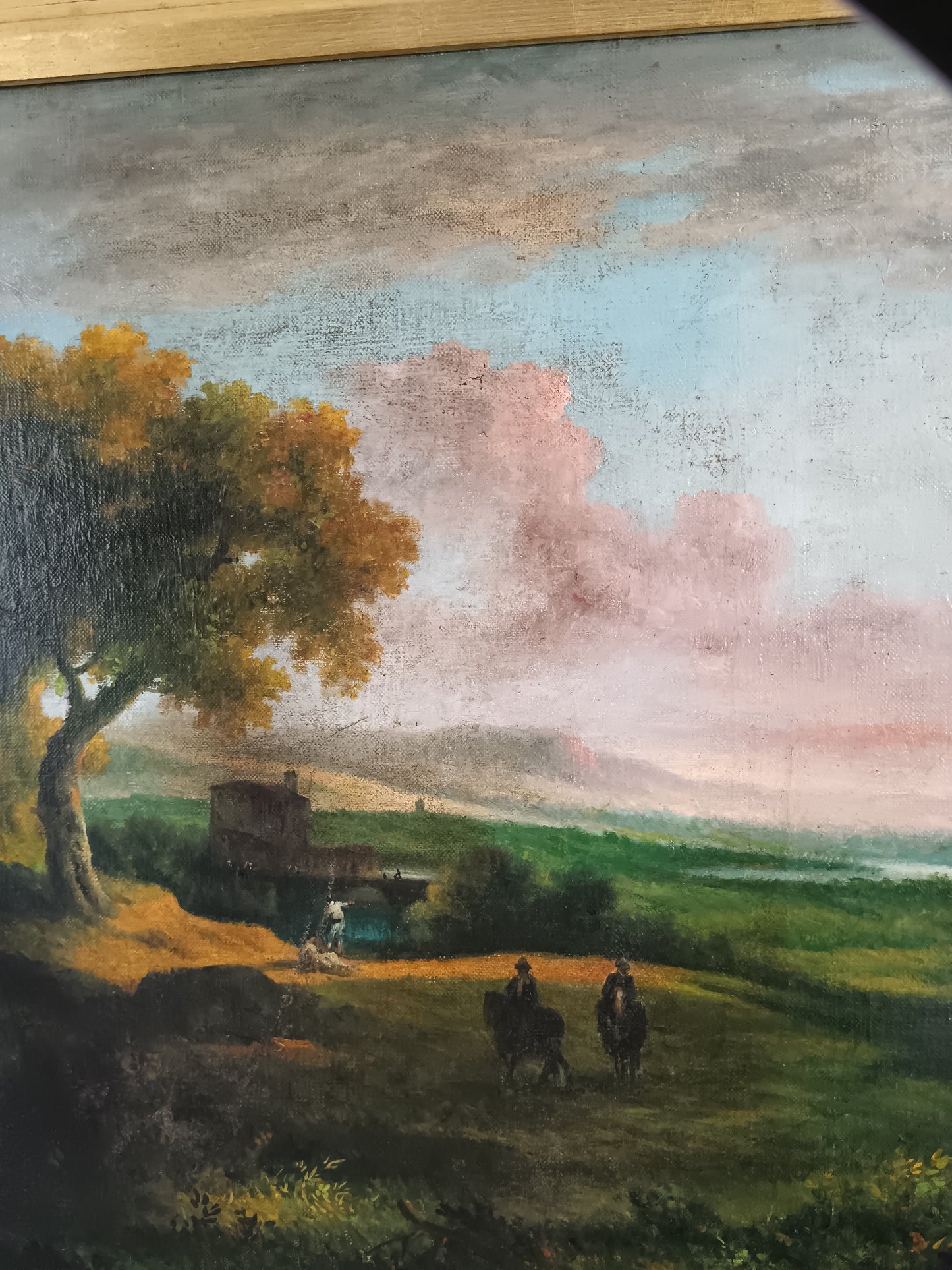 Grande Paesaggio Bucolico al Tramonto Olio su Tela Prima Metà ’900.
