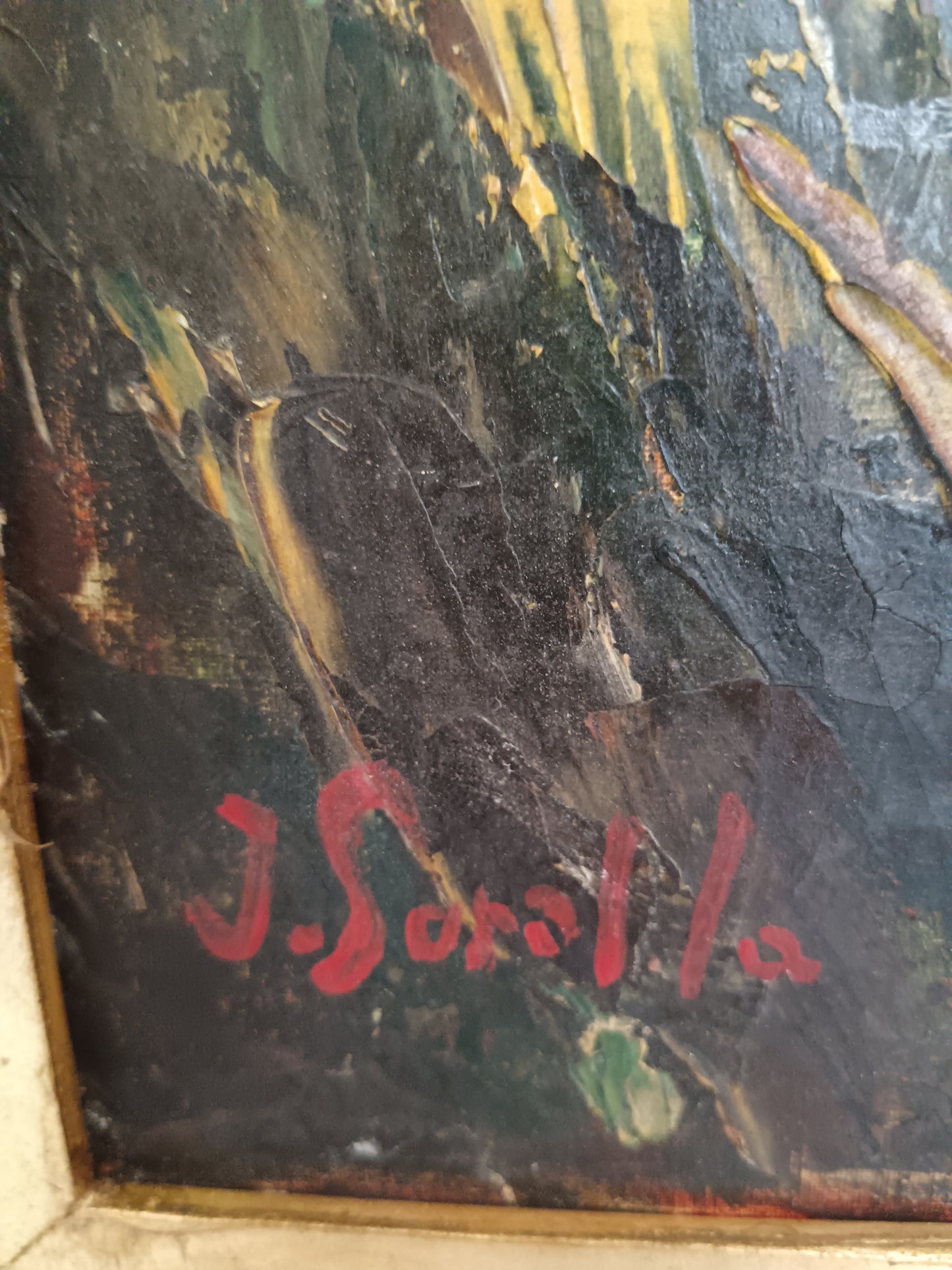 J. Soralla XXsec.  Cavalli al Pascolo, Grande Olio Materico su Tela