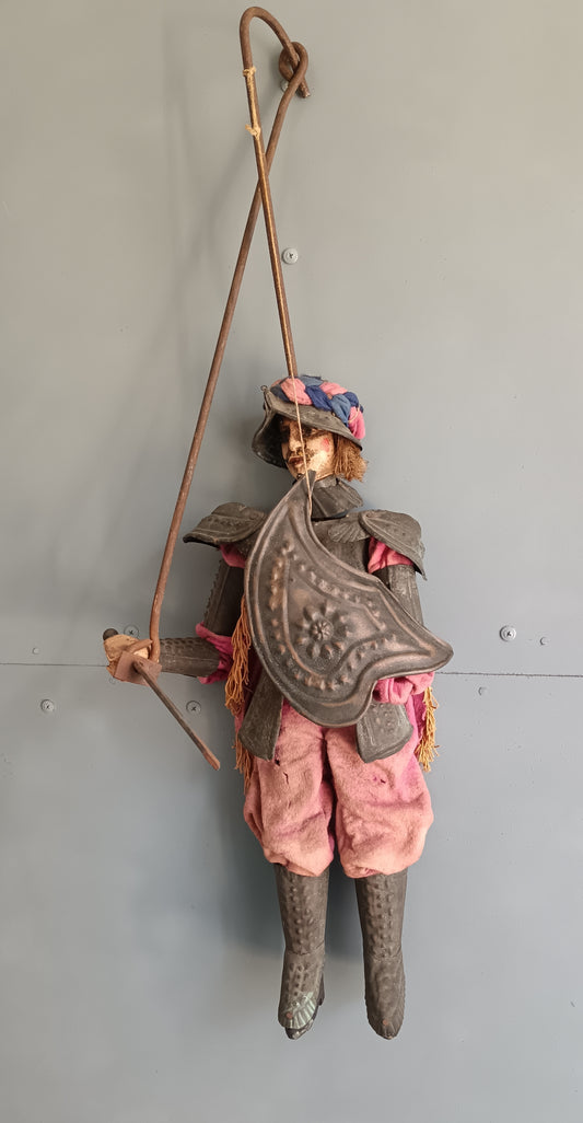 Antico Pupo Siciliano Marionetta Teatro dei Pupi Armatura in Metallo Dipinta a Mano H 70 cm