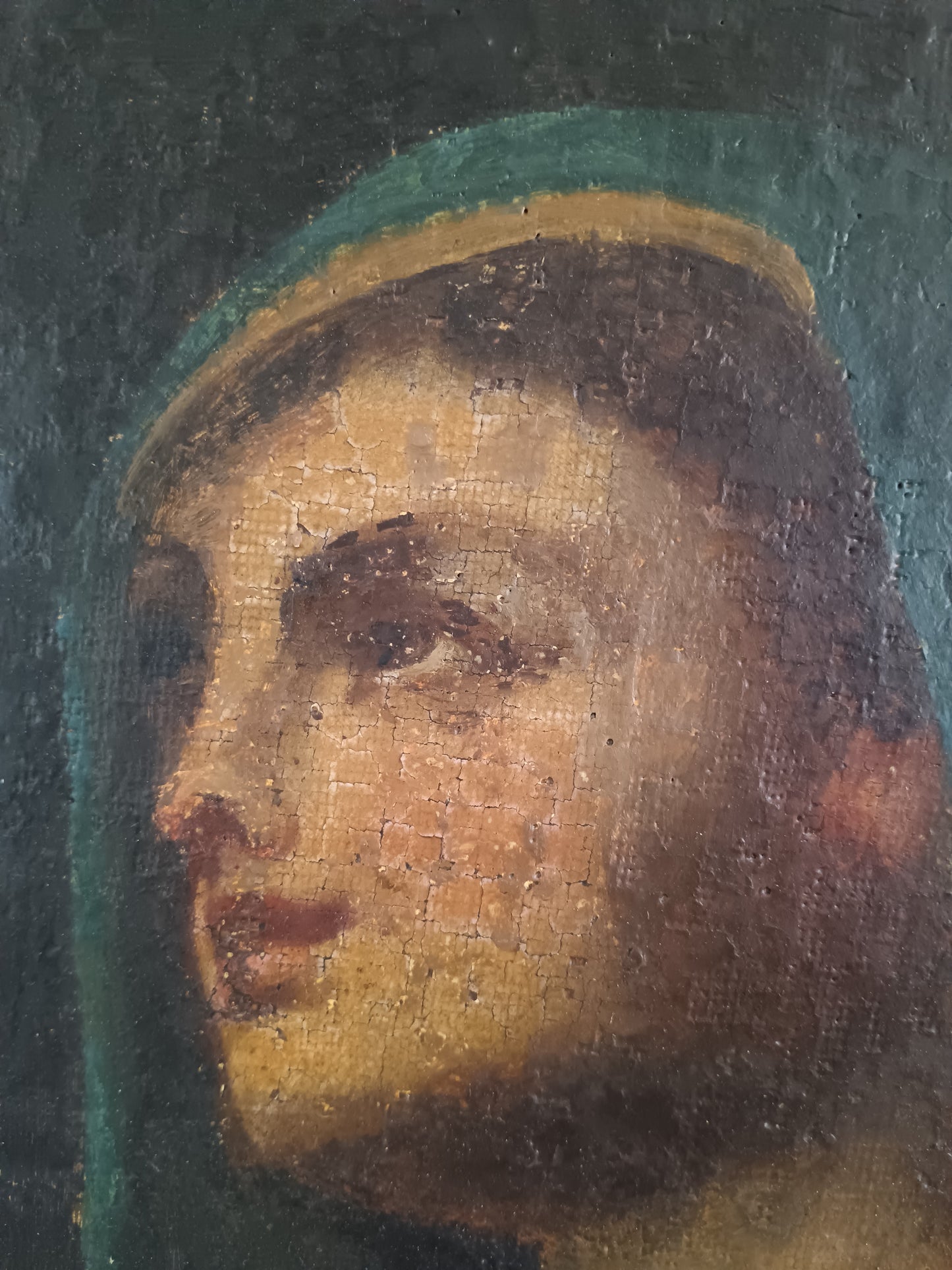 Antico Dipinto Olio su Tela Madonna Addolorata XVII/XVIII Secolo Reintelato”