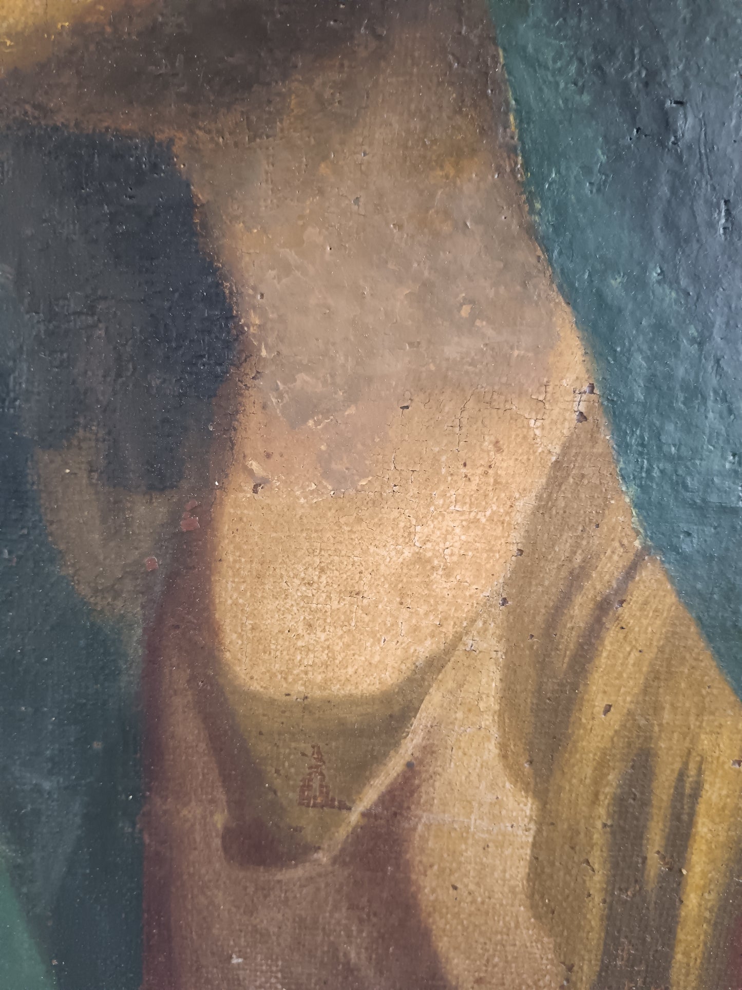 Antico Dipinto Olio su Tela Madonna Addolorata XVII/XVIII Secolo Reintelato”