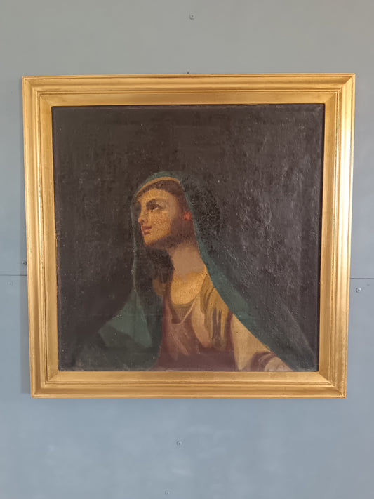 Antico Dipinto Olio su Tela Madonna Addolorata XVII/XVIII Secolo Reintelato”