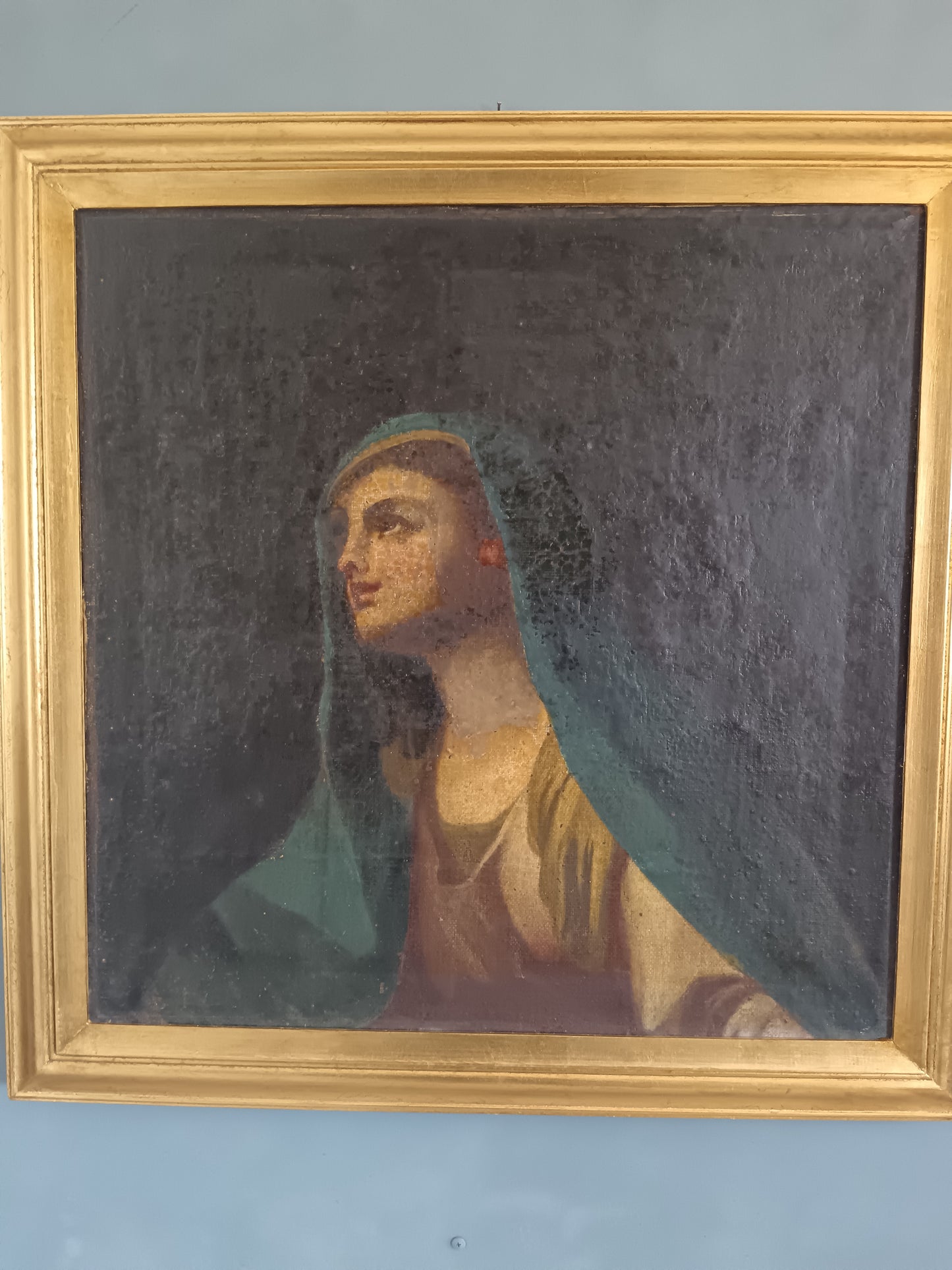 Antico Dipinto Olio su Tela Madonna Addolorata XVII/XVIII Secolo Reintelato”