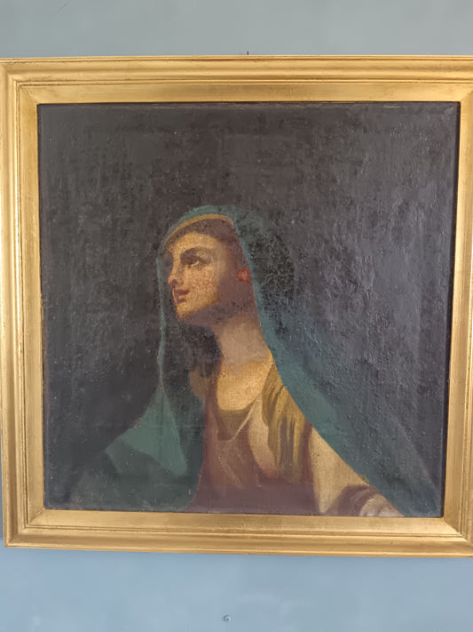 Antico Dipinto Olio su Tela Madonna Addolorata XVII/XVIII Secolo Reintelato”