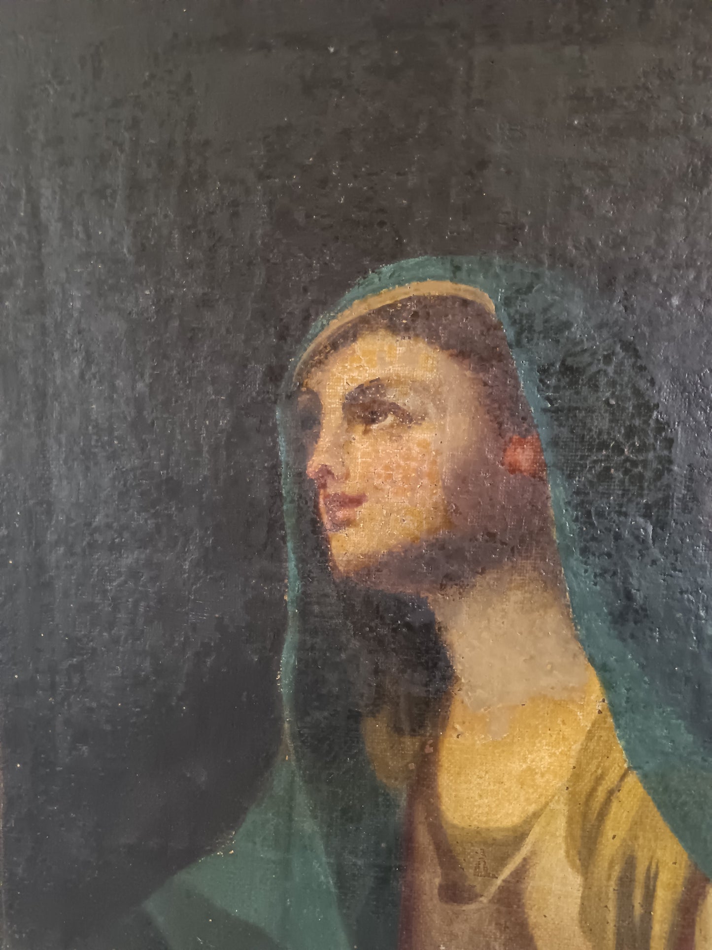 Antico Dipinto Olio su Tela Madonna Addolorata XVII/XVIII Secolo Reintelato”