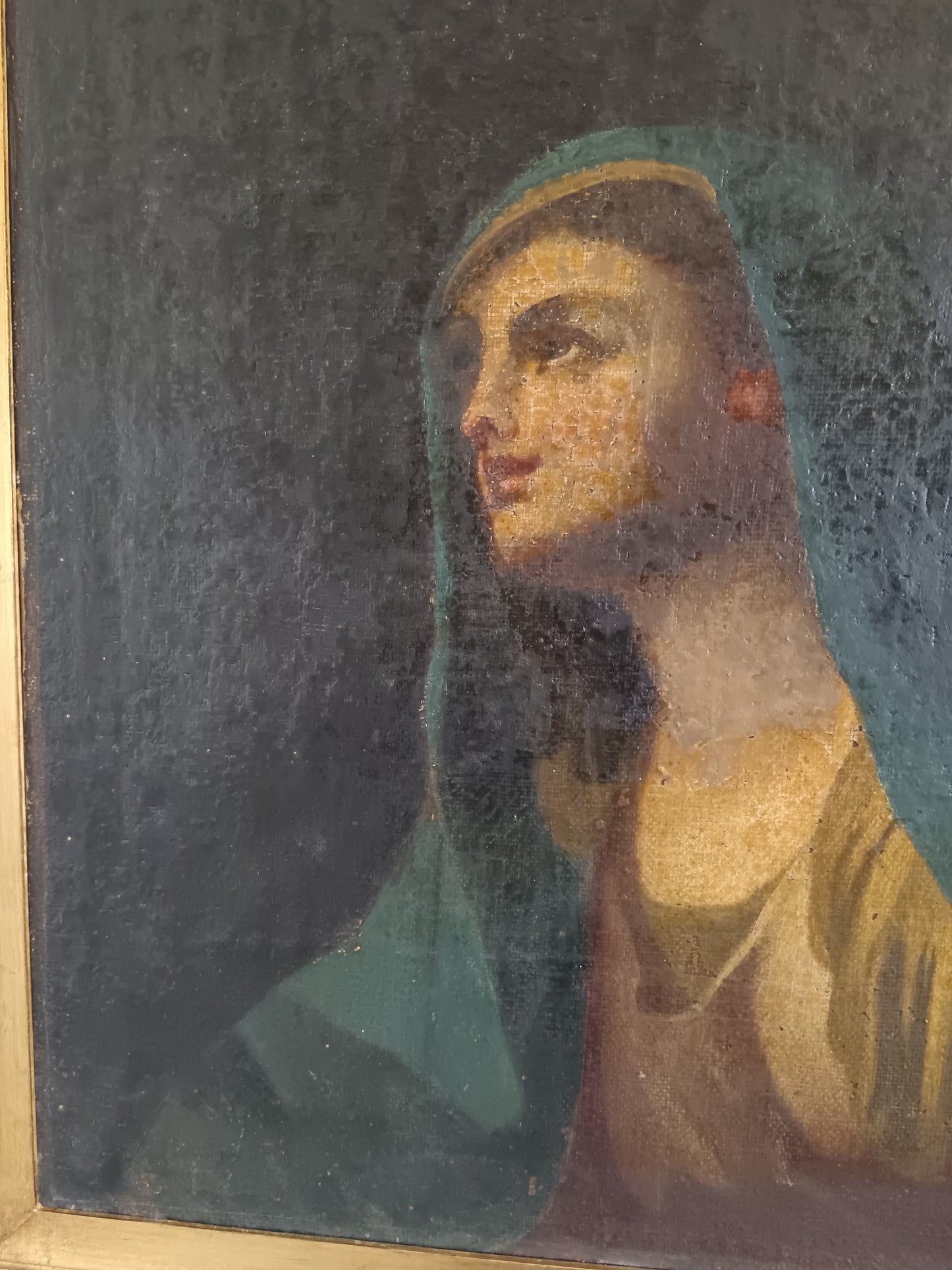 Antico Dipinto Olio su Tela Madonna Addolorata XVII/XVIII Secolo Reintelato”