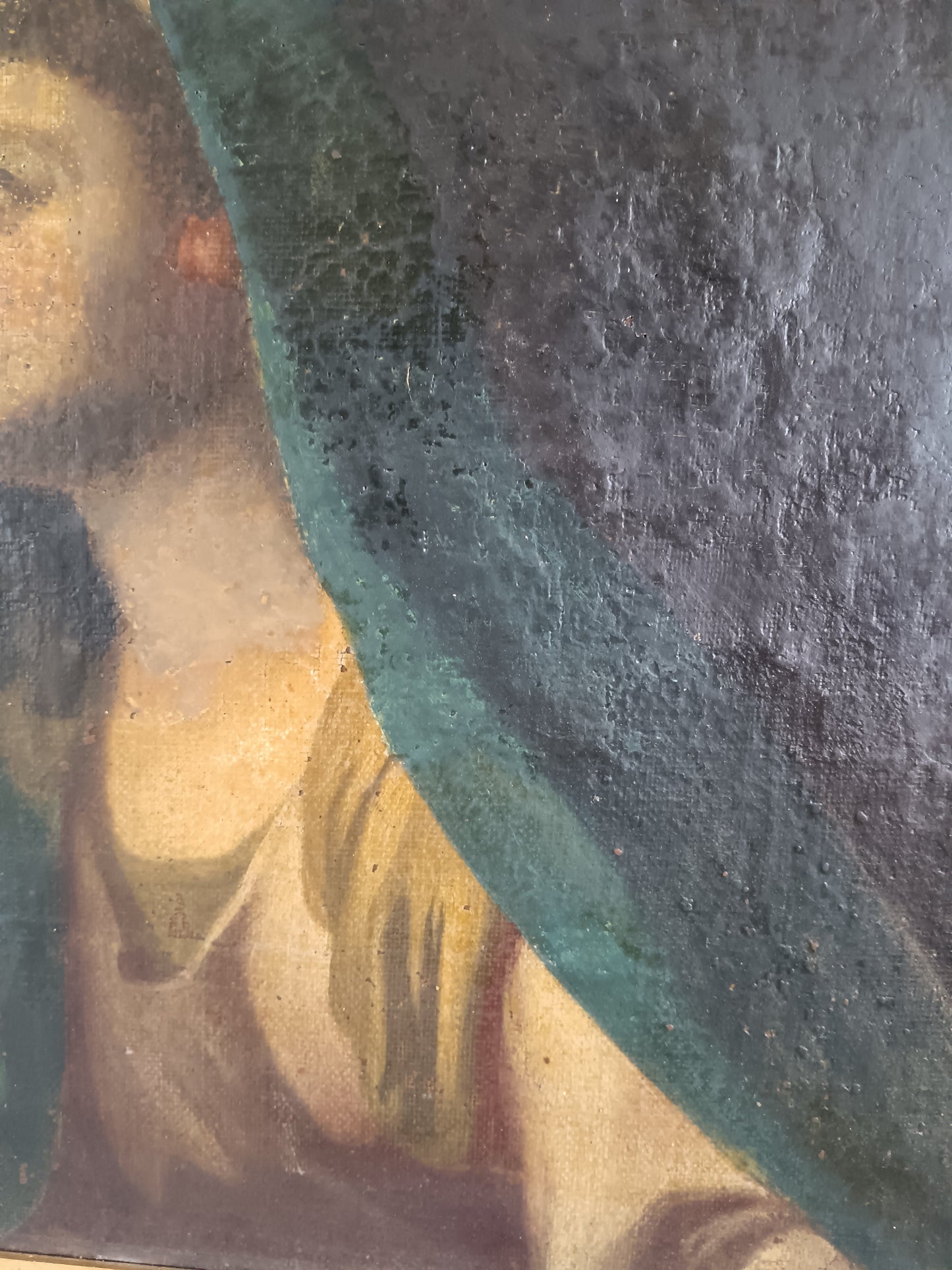 Antico Dipinto Olio su Tela Madonna Addolorata XVII/XVIII Secolo Reintelato”