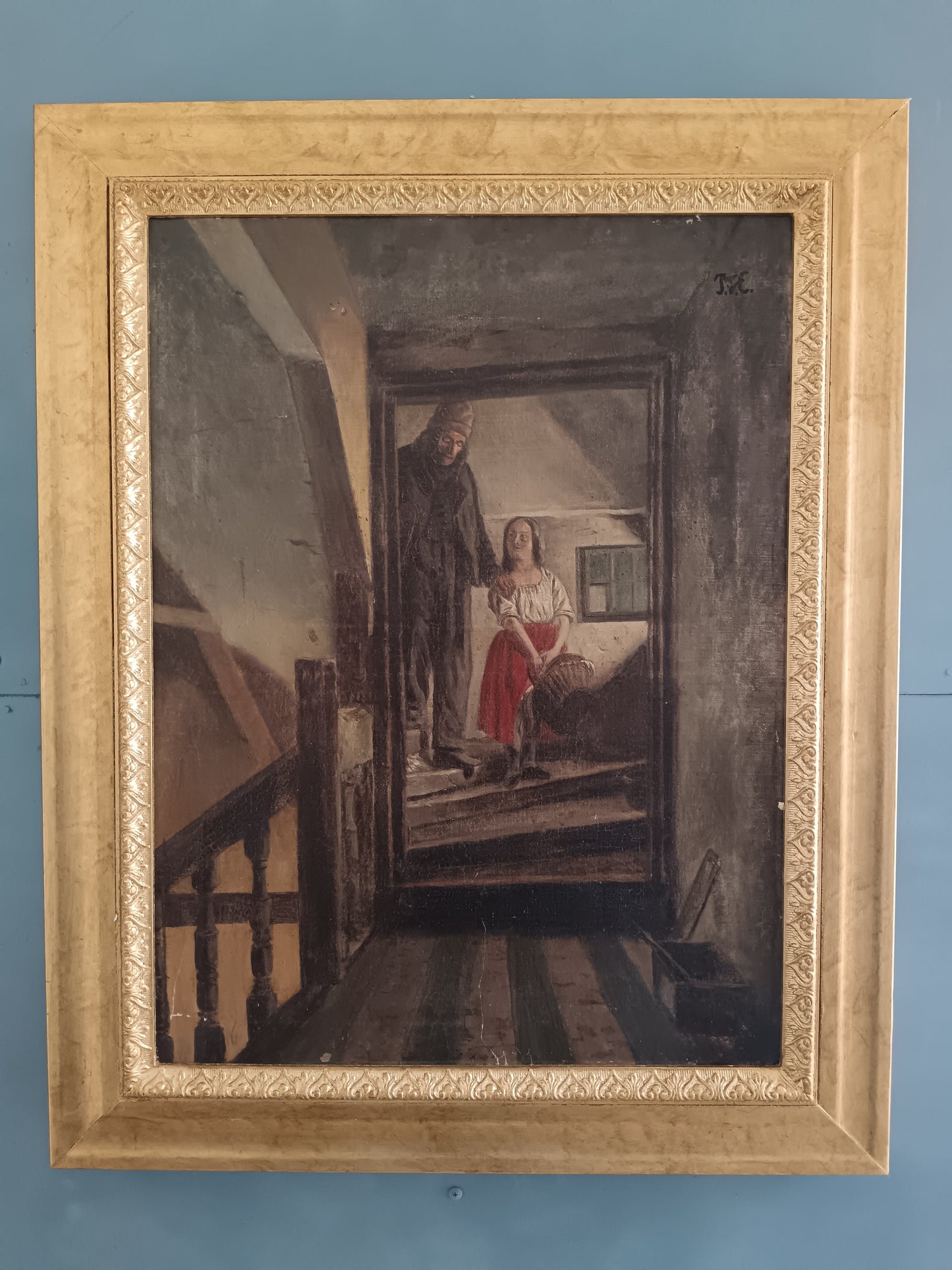 Pieter Tetar van Elven (1828-1908) – Olio su Tela Reintelato, Scena d’Interno Storico, Dipinto Ottocentesco