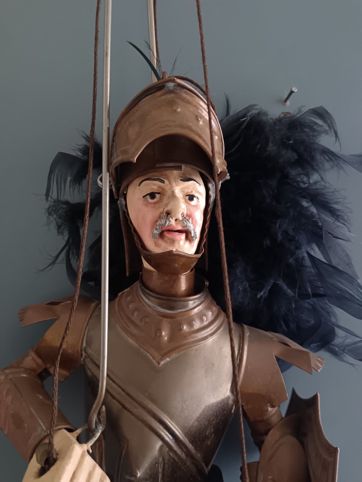 Antico Pupo Siciliano Palermitano Marionetta Opera Dei Pupi Viso In Terracotta H 75 cm