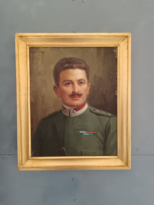 Pietro Favaro (1912-2000)  Ritratto di Ufficiale Italiano  Olio su Tela