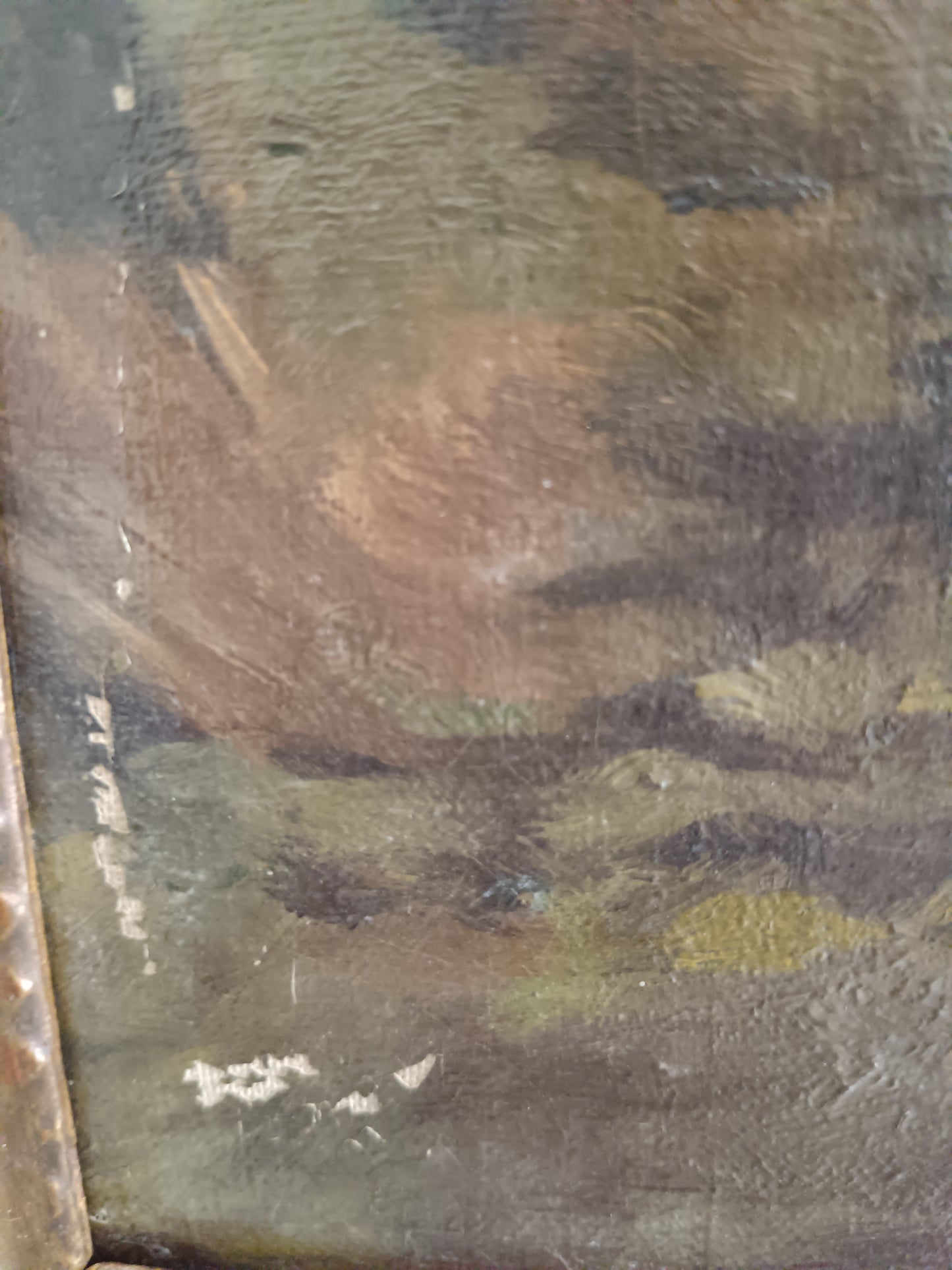 Antico Dipinto Olio su Tela Paesaggio Alpino con Torrente e Baite Firmato Valentine Bunner Fine '800