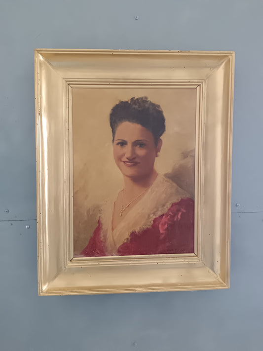 Giuseppe Forti (Roma 1897) – Ritratto di Signora, Olio su Tela Applicata su Tavola, Firmato, Cornice Coeva