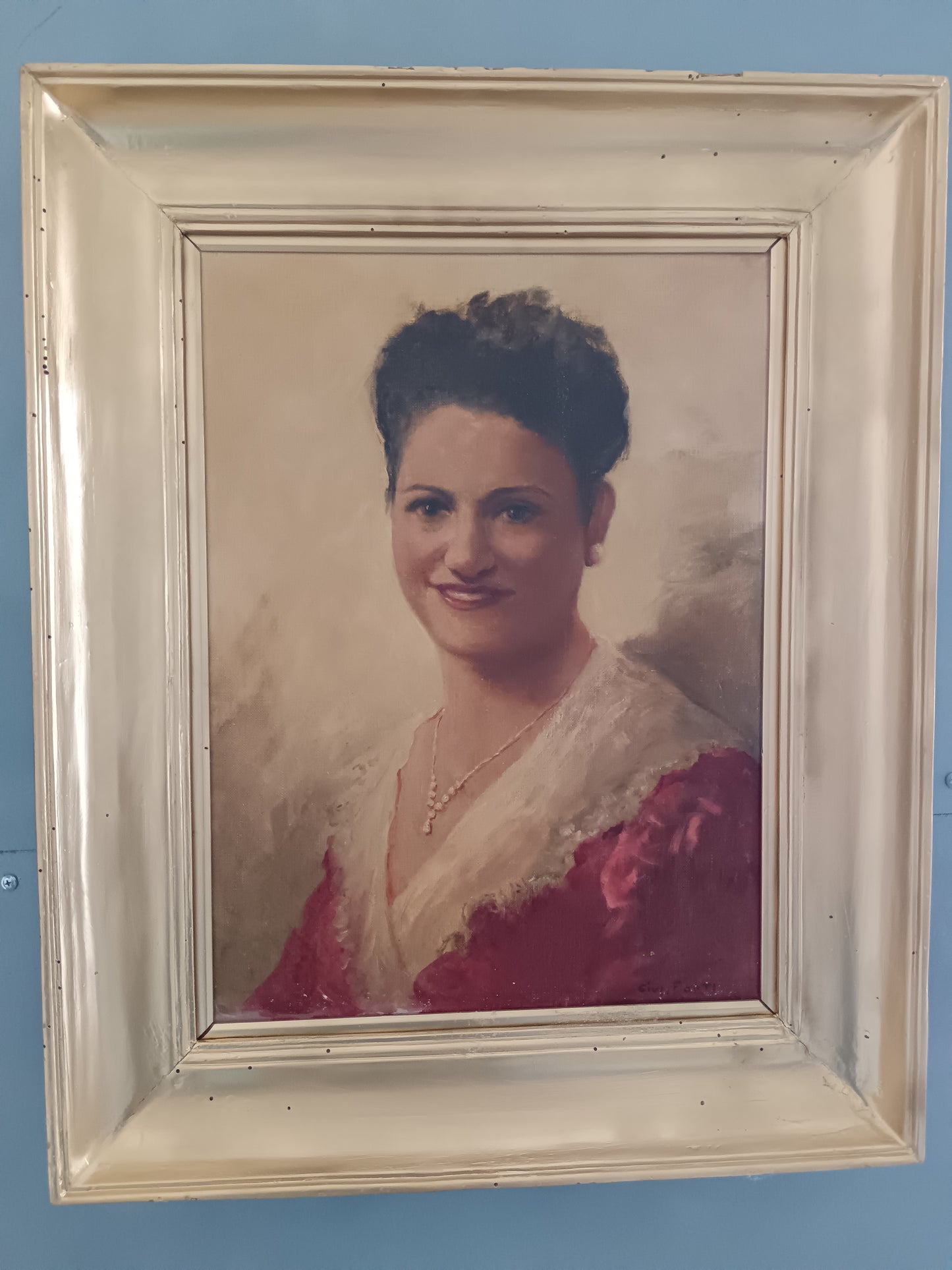 Giuseppe Forti (Roma 1897) – Ritratto di Signora, Olio su Tela Applicata su Tavola, Firmato, Cornice Coeva