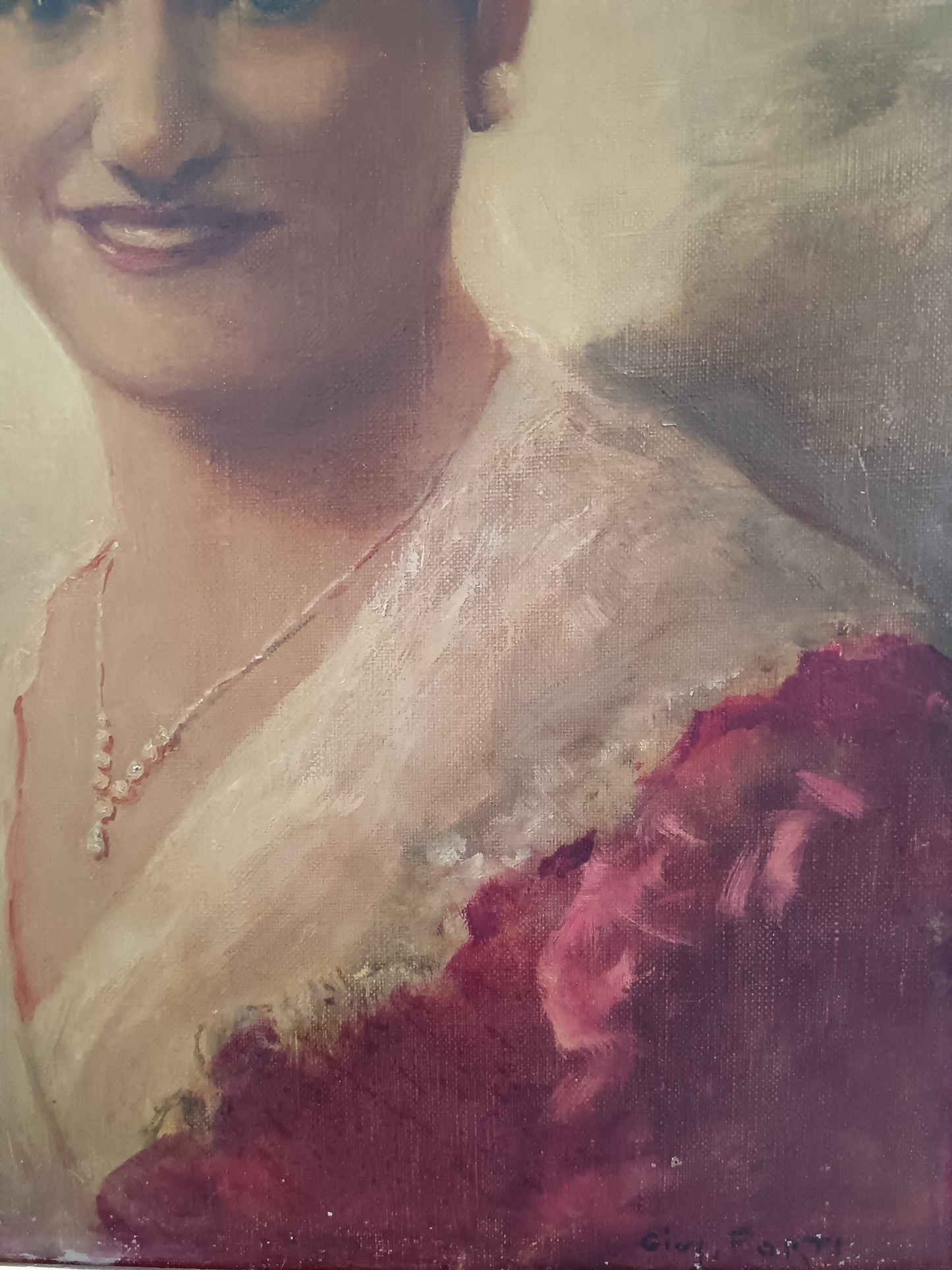 Giuseppe Forti (Roma 1897) – Ritratto di Signora, Olio su Tela Applicata su Tavola, Firmato, Cornice Coeva