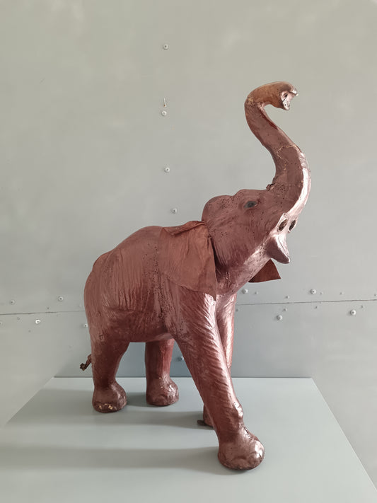 Grande Elefante Vintage in Vera Pelle su Struttura Rigida h 55 cm  Artigianato Etnico Africano Scultura Decorativa